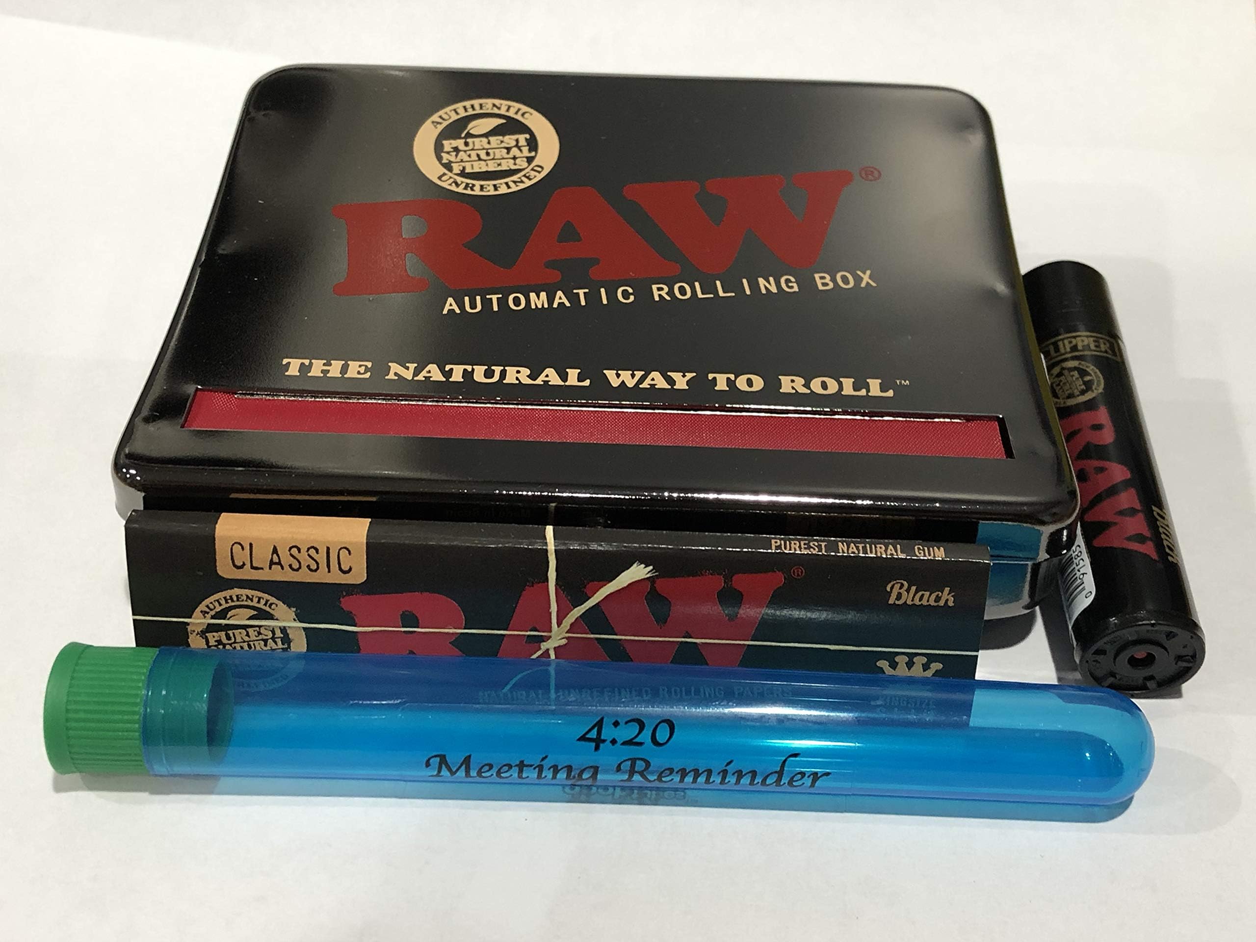 RAW Natural Unrefined Rolling Papers by DeLaCruzV Automatic Rolling Box -110mm King Size with Free Accessories.