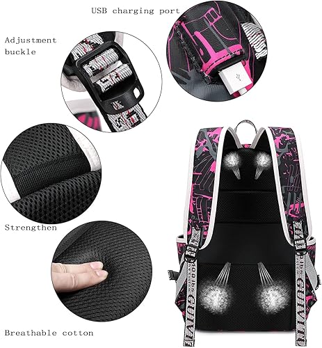 Miniatura 6 de GUIVITU Mochila infantil para niñas, mochila escolar para niños, mochila casual con bolsa de almuerzo, Rosado, talla única , Mochilas Daypack