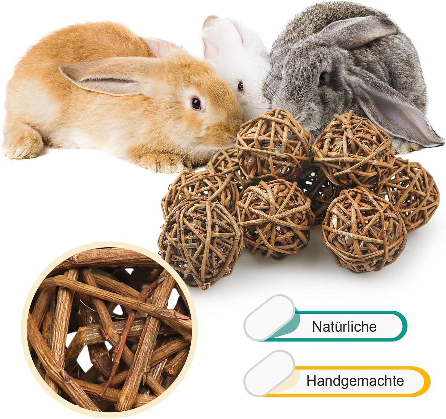 10 Boules En Rotin Naturel 6 Cm – Jouets à Mâcher & Décorations Pour Lapins, Cochons D'Inde, Oiseaux Et Déco Maison
