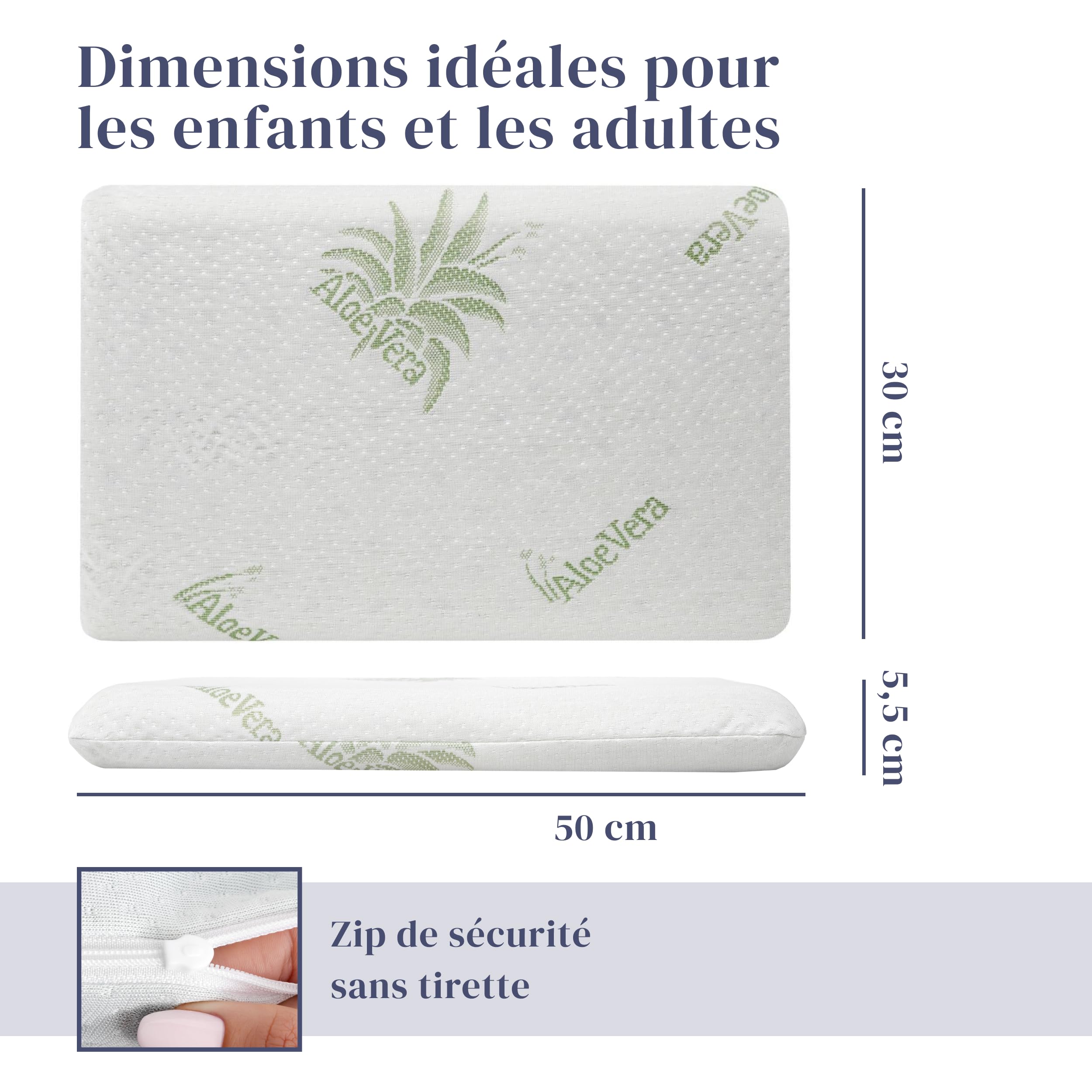 Ferò Oreiller Enfant Anti-Étouffement 30x50x5,5 cm en Mousse à Mémoire de Forme, Oeko-TEX® et CertiPUR™, avec Housse Amovible à l’Aloe Vera, Oreiller Enfant 2 Ans, Fabriqué en Italie