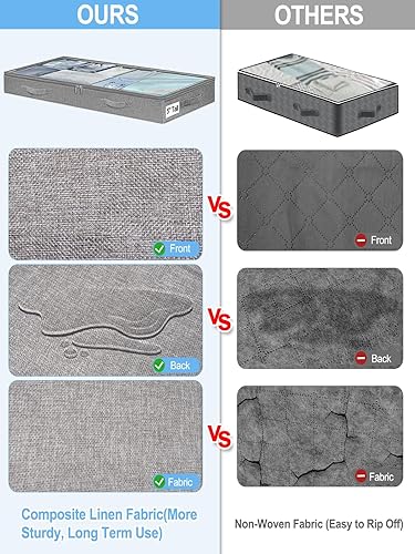 Miniatura 3 de punemi Contenedores de almacenamiento de 5 pulgadas de alto y bajo perfil debajo de la cama, sin estructura, tela suave con cremallera para ropa y