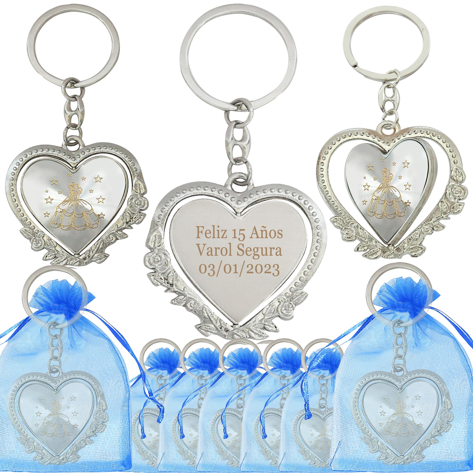 12pcs Personalized Recuerdo para Quinceañera Sweet 16 Mis XV Keychains Favor 18 Birthday Gift Guest (Blue)