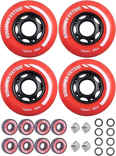 Miniatura 2 de Rollerex VXT500 - Ruedas para patines en línea, paquete de 4 (rodamientos, espaciadores y arandelas opcionales), ruedas de repuesto duraderas para