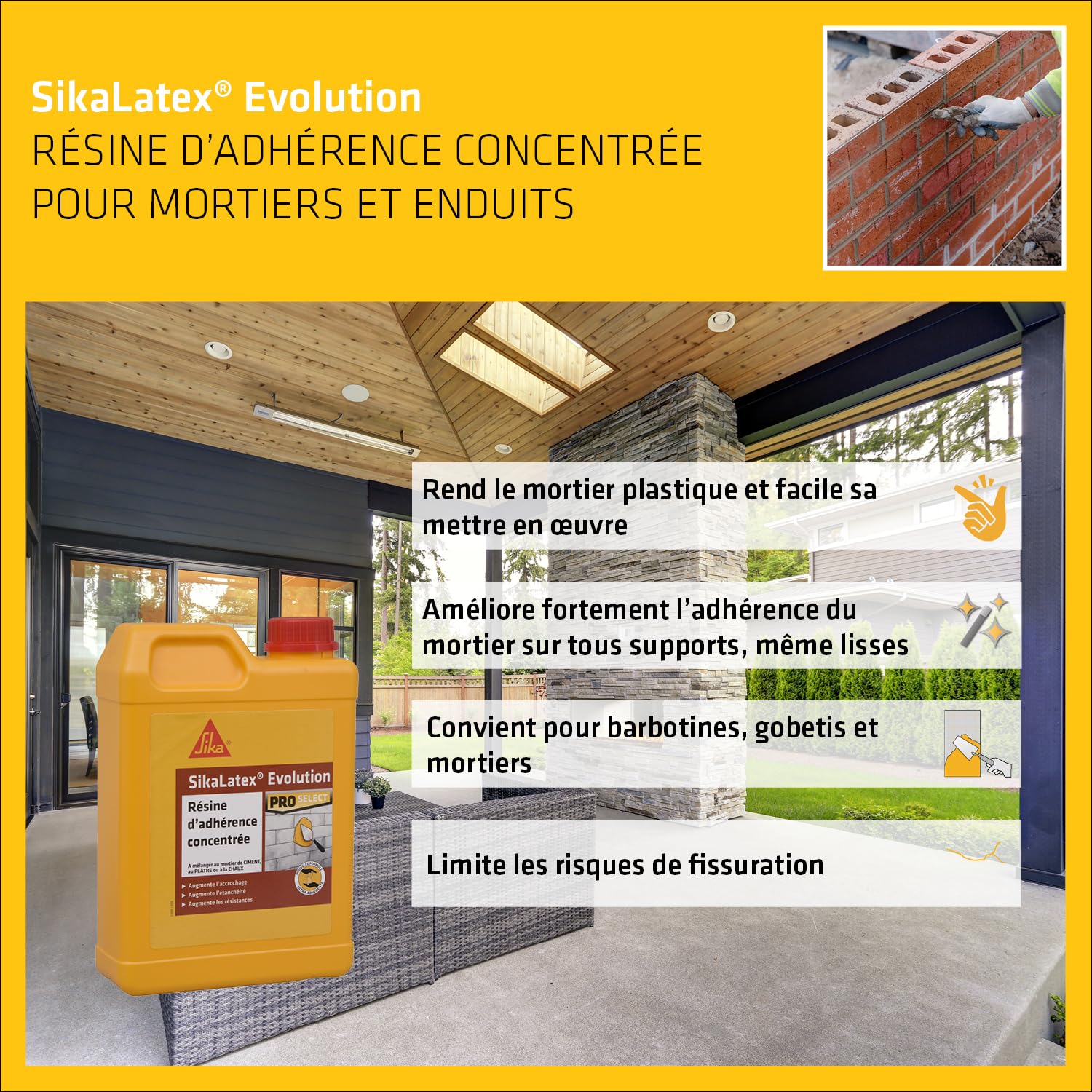 SIKA - Résine d’adhérence prête à l'emploi - SikaLatex Evolution - 2L | Résine d’accrochage pour mortiers et enduits - Améliore l’adhérence et l’étanchéité - Limite les risques de fissuration