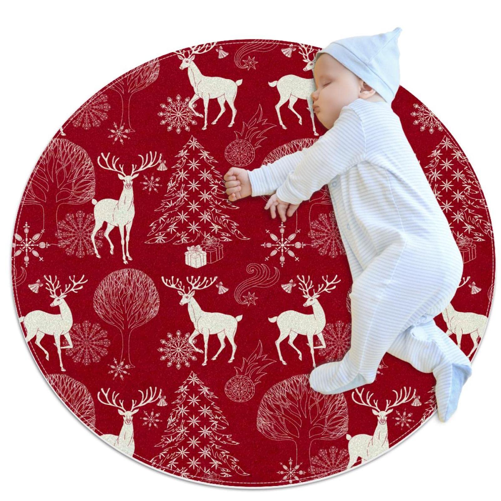 Tapis ronds antidérapants motif cerfs au design de Noël raffiné