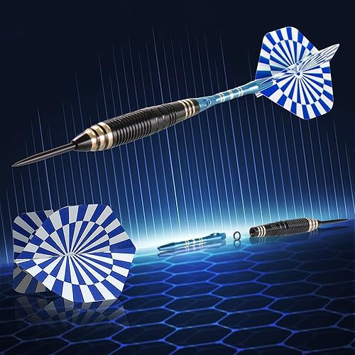 Miniatura 3 de CareGames Juego de dardos de punta de acero de 0.85oz con estuche de transporte y accesorios adicionales, negroazulverde