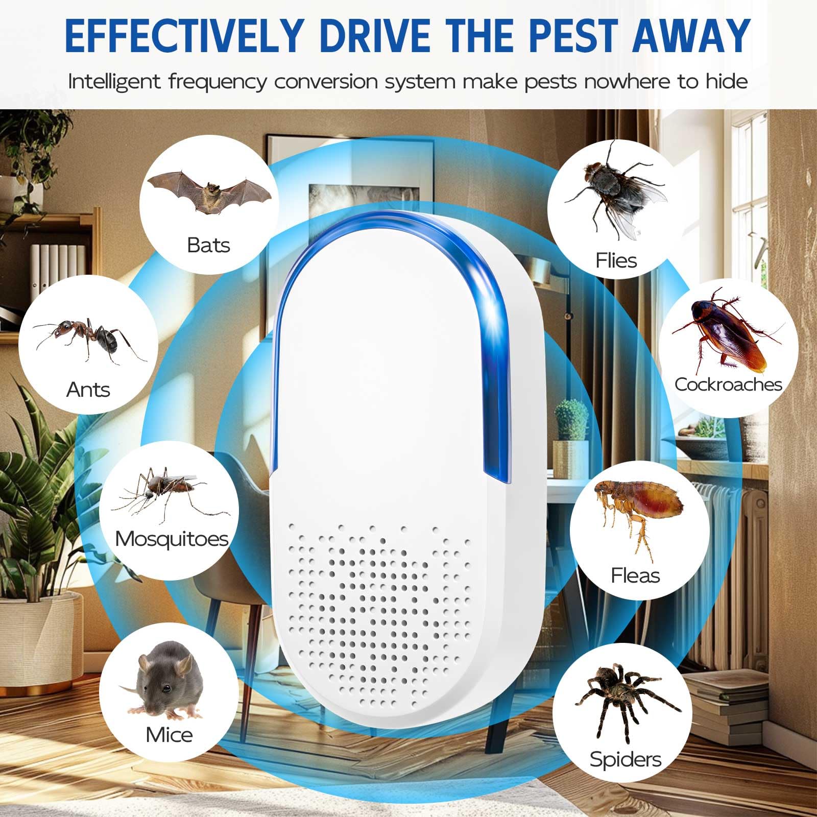Repelente de plagas ultrasónico mejorado 2026, paquete de 8 | Repelente de ratones para interiores, disuasorio de insectos sónico para ratones, ratas, cucarachas, arañas | Repelente de insectos para