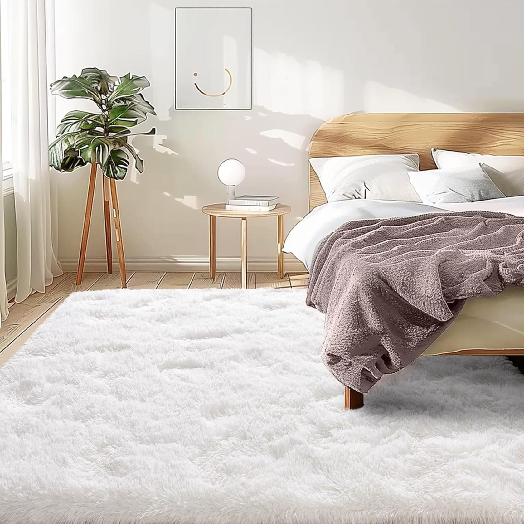 Tapis de salon blanc 185 x 210 cm extra large et moelleux pour décoration moderne