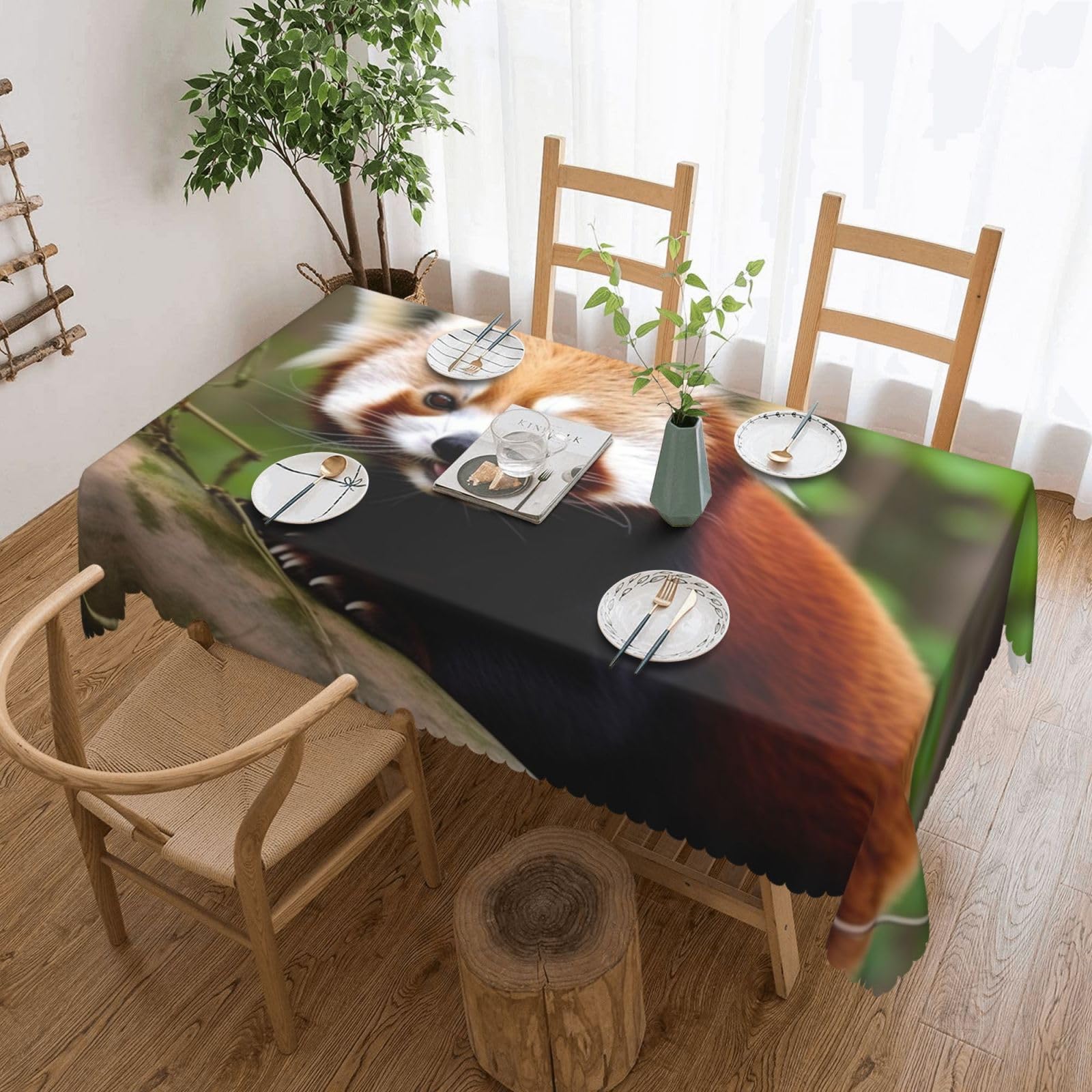 Nappe rectangulaire panda rouge pour repas de jardin en famille et pique-nique extérieur