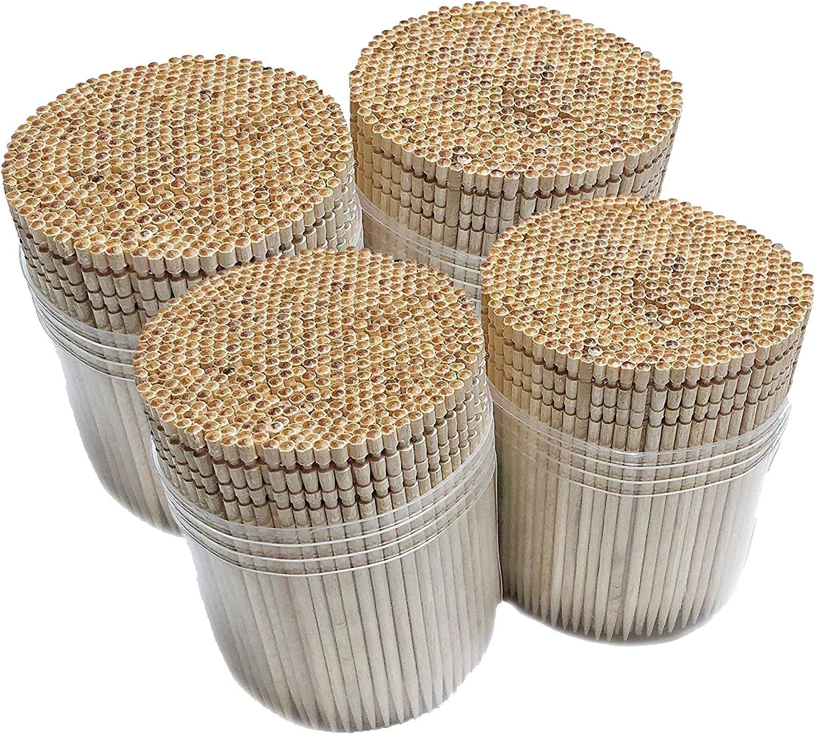 MakerstepWooden Toothpicks 2000 Pieces Ornate Handle with Toothpick Holder Container 4 Packs of 500