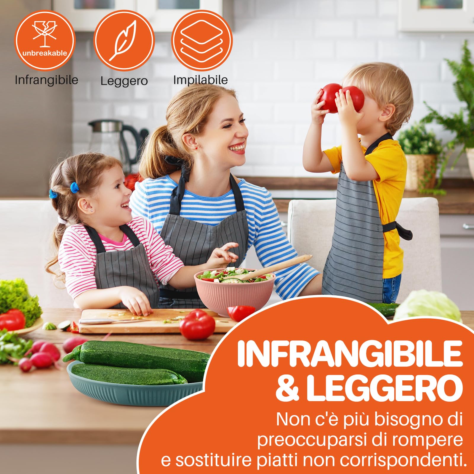 FUNYKICH 12 Pezzi Stoviglie Plastica Infrangibile da Campeggio, Ciotole, Piatti,Tazze, per Barbecue, Campeggio, Picnic