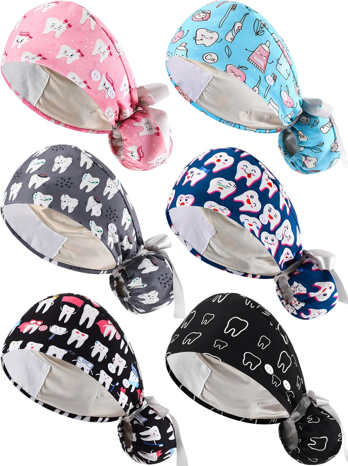 Maiteenly Valentines Satin Lined Scrub Caps Women Bouffant Nursing Hats with Button and Sweatband Adjustable Working Hat