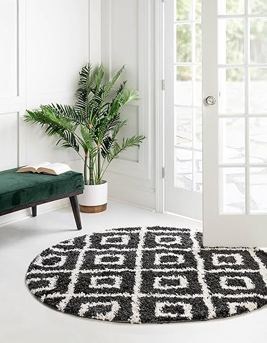 Miniatura 10 de Unique Loom Hygge Shag Collection - Alfombra de área con diseño de diamante (7 pies 10 pulgadas, cuadrada, color blanco y negro)