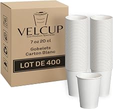Lot de 400 gobelets jetables en carton blanc 7 oz (200 ml / 20 cl) – Poids renforcé 4,2 g par unité, résistants à la chaleur, idéals professionnels, cafés, bureaux et événements