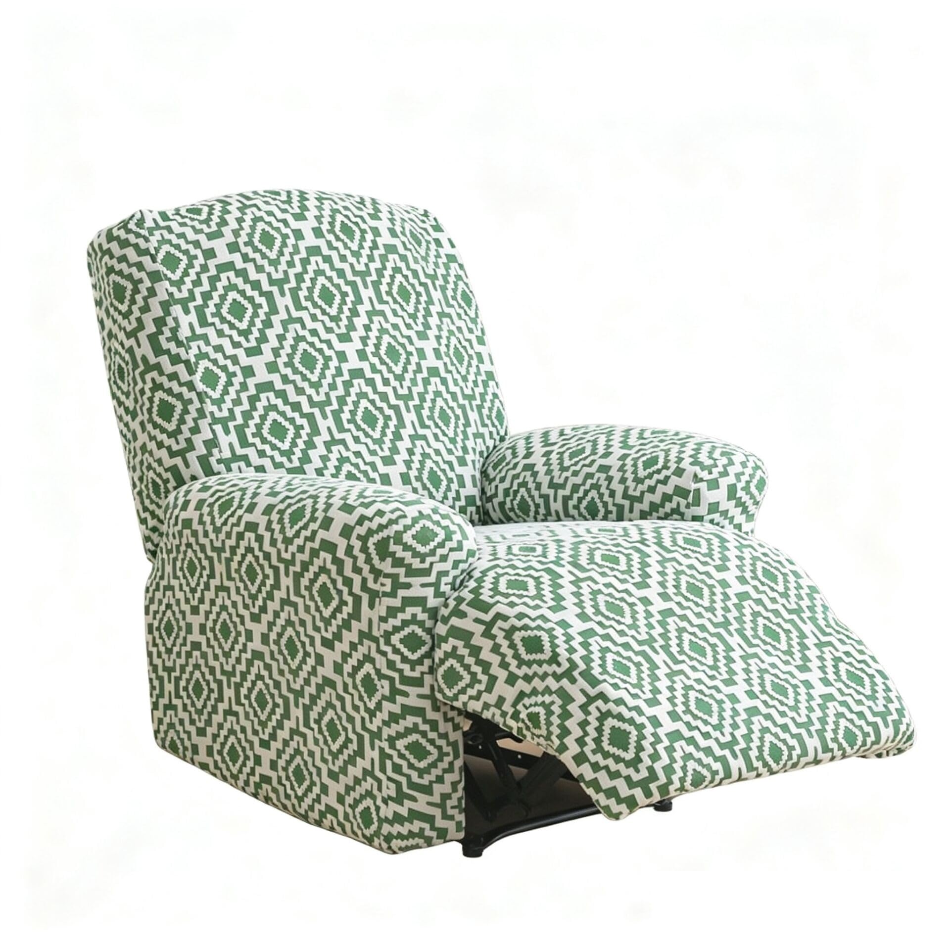 BEIWOSHA Recliner Slipcovers 6-Pieces Stretch Jacquard Recliner Cover with Printed Pattern Thickened Soft Reclining Chair Slipcover Furniture Protector for Kids Pets(Green,2 Seater)