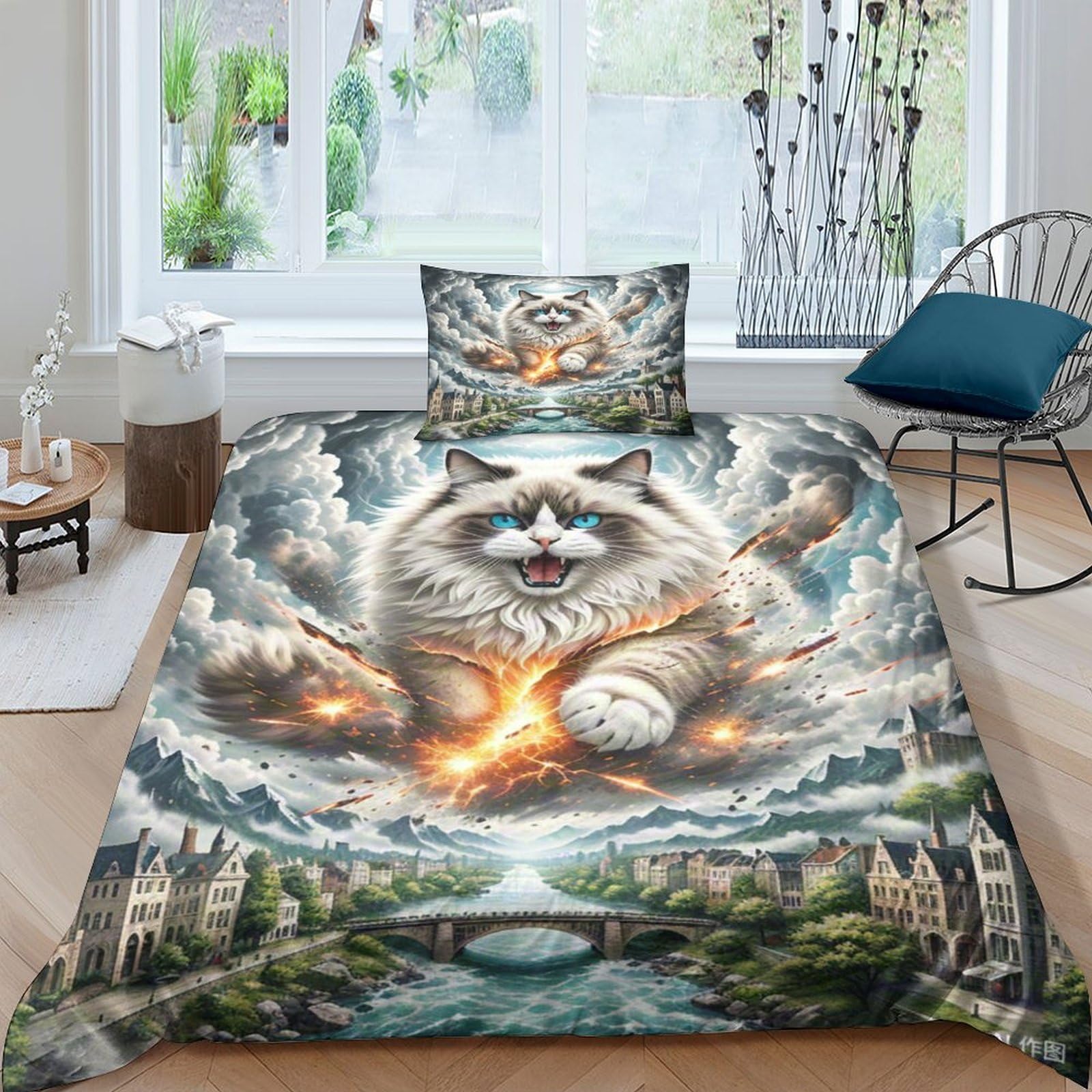 Parure de lit Ragdoll 3D pour chambre d'enfant avec housse de couette single et taie d'oreiller