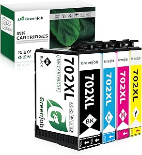 Greenjob Remanufactured 702XL Ink Cartridges for Epson Printer, 702 XL T702 T702XL Ink cartridges to use with Workforce Pro WF-3720 WF-3730 WF-3733 Printer (BCMY, 4 Pack)