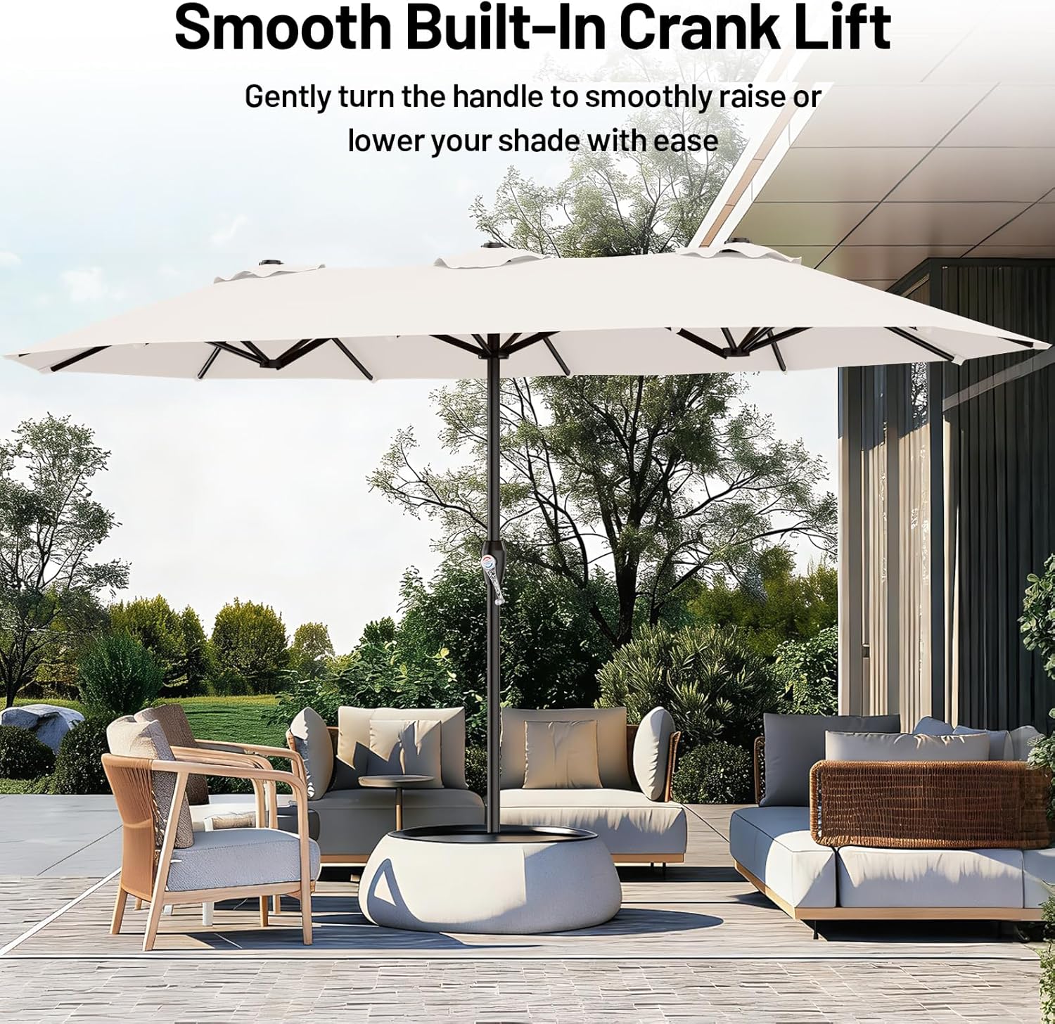 AreShark 15ft Patio Umbrella with Base, Double Sided Outdoor Umbrella with 12 Fiberglass Ribs, Large Outdoor Umbrella for Garden, Pool, Deck, Backyard & Market, Cream White