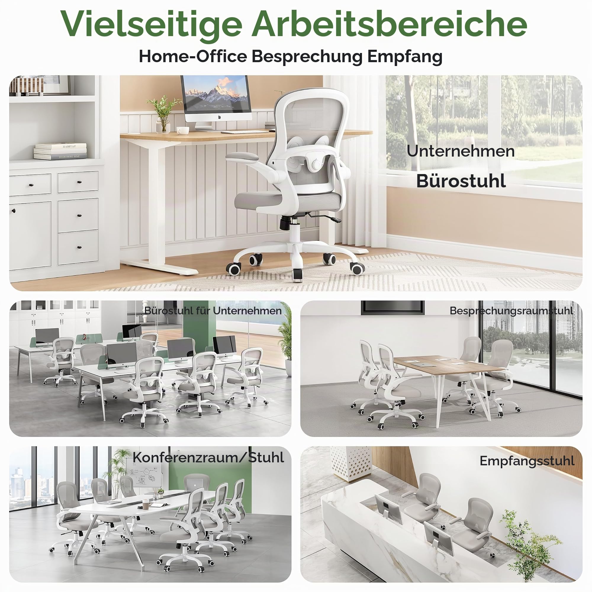 Farini Ergonomischer Mesh Rollcomputer Stuhl mit Verstellbarer Lendenstütze und aufklappbaren Armlehnen – Executive Schreibtischstuhl, drehbarer Bürostuhl für Homeoffice