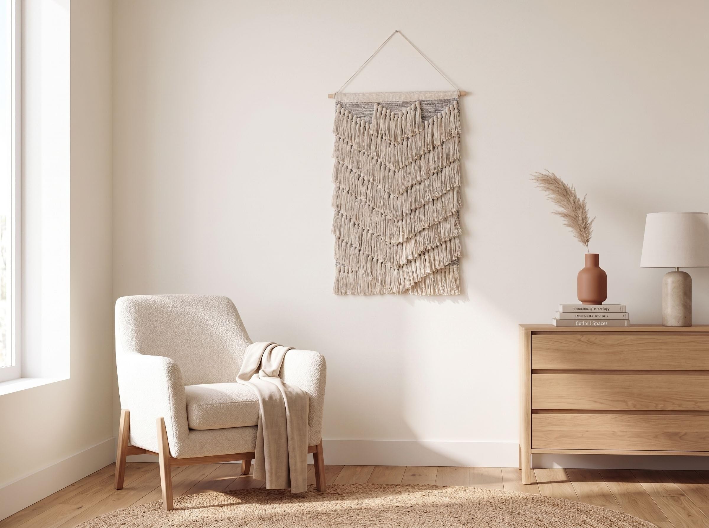 Beliani Wandbehang aus Baumwolle mit Fransen Handgewebte Boho Dekoration Beige Kotra