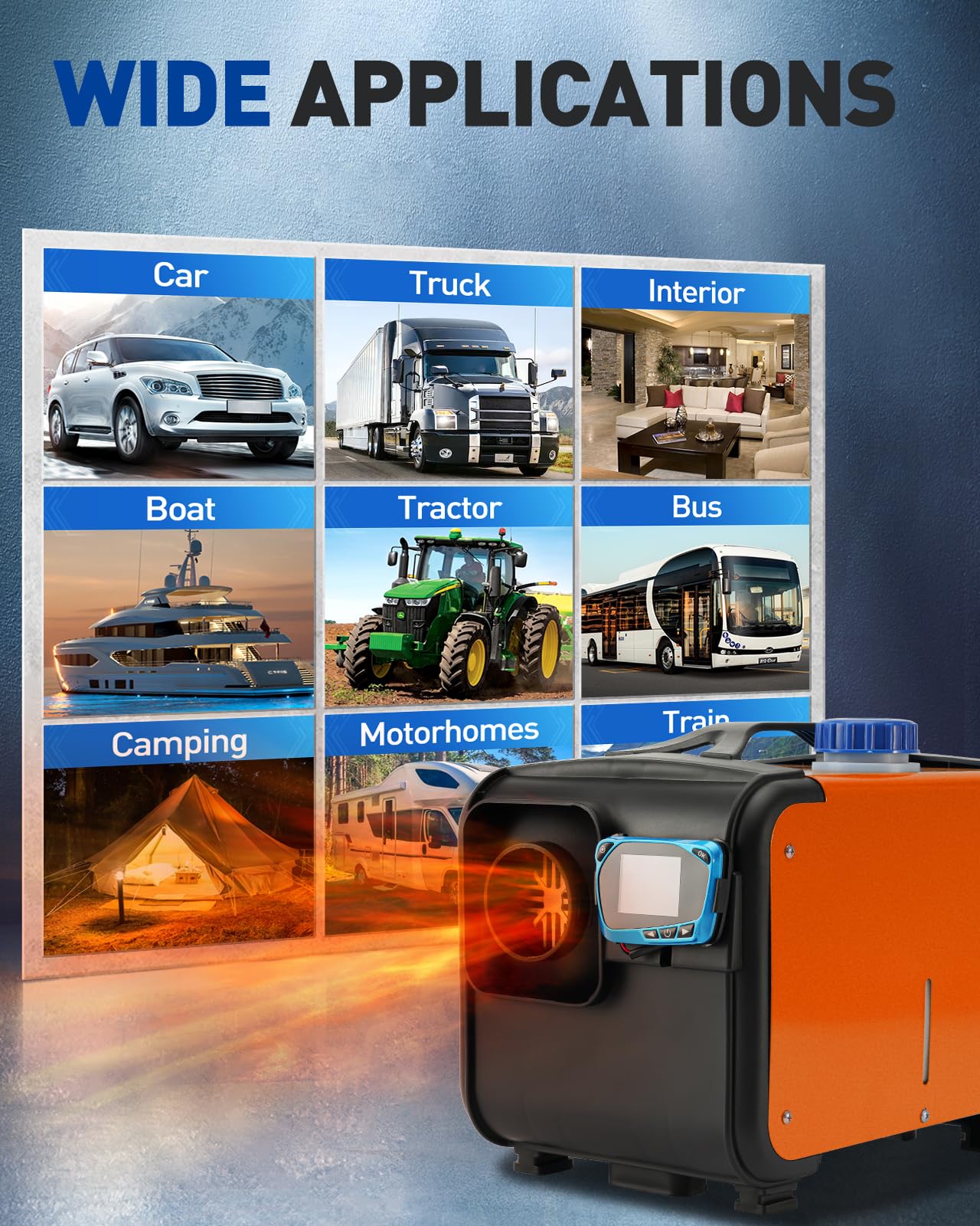 Ogrzewanie Diesel 12 V, 8 kW Ogrzewanie postojowe All-in-One z tłumikiem, sterowanie zdalne LCD, ciche ogrzewanie nocne Diesel dla kamperów, samochodów kempingowych, ciężarówek, łodzi, autobusów, ka