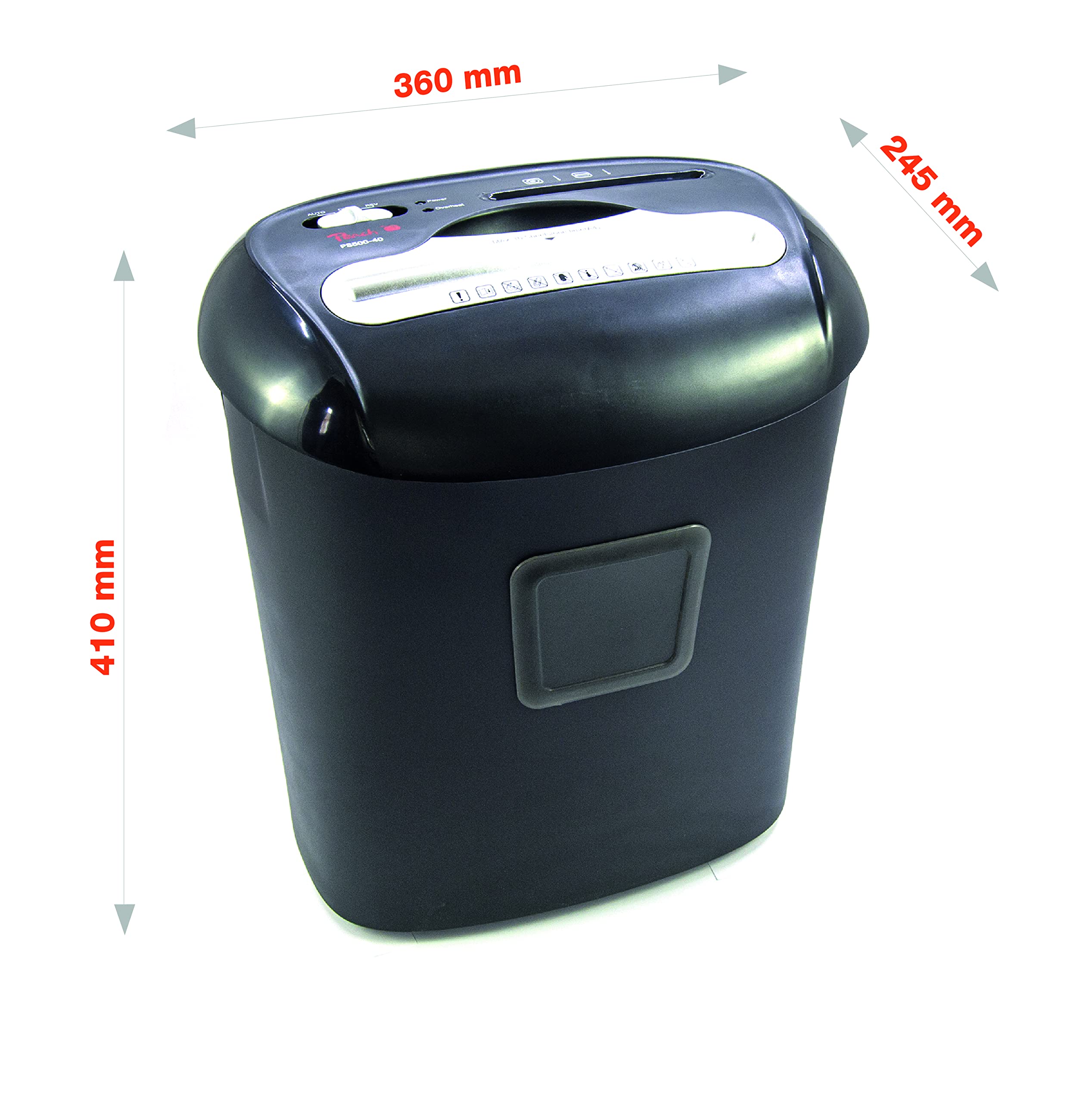 Peach Distruggidocumenti a taglio particelle – 10 fogli – 21 litri – 5 X 16 mm particelle (P-4) – Conforme al GDPR – PS500-40A