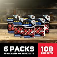 Vista 2 de Scotch Puntos de montaje resellables, adhesivo de doble cara transparente, extraíble y reutilizable, círculos de 7/8 pulgadas, 18 unidades por