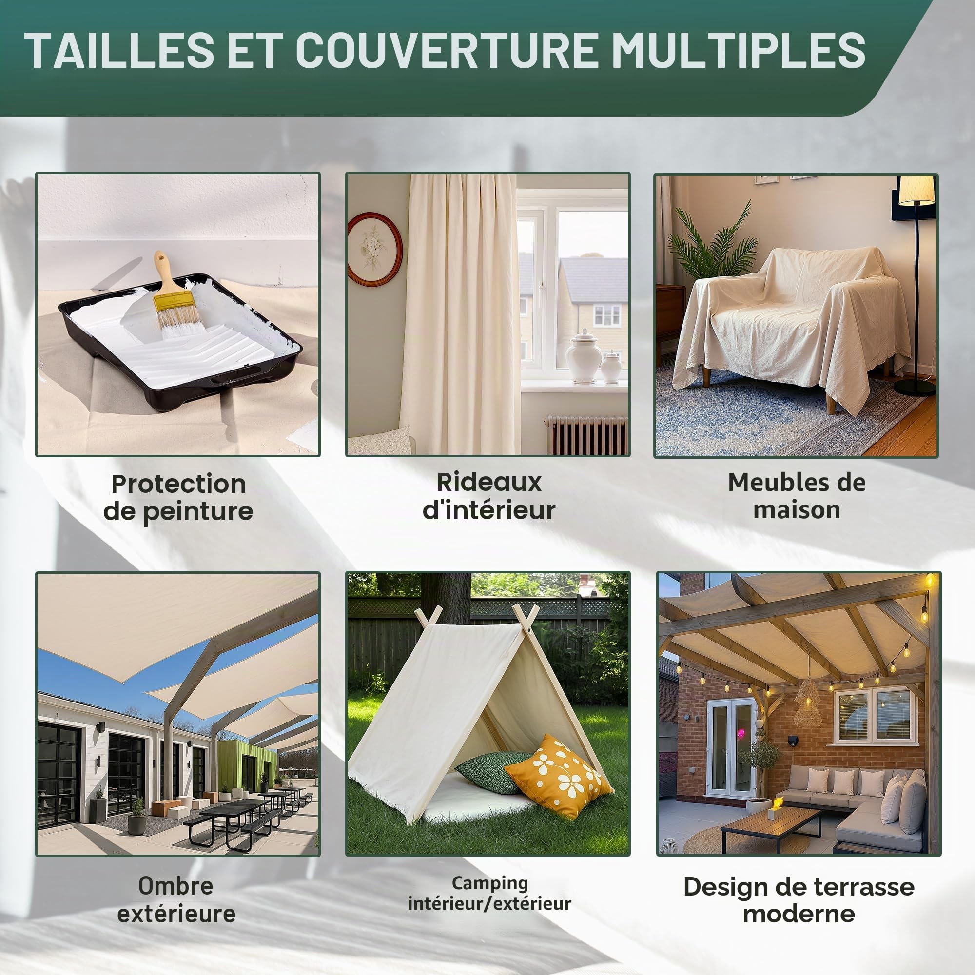 Bâche en coton multiusages pour travaux 3,50 x 2,60 m