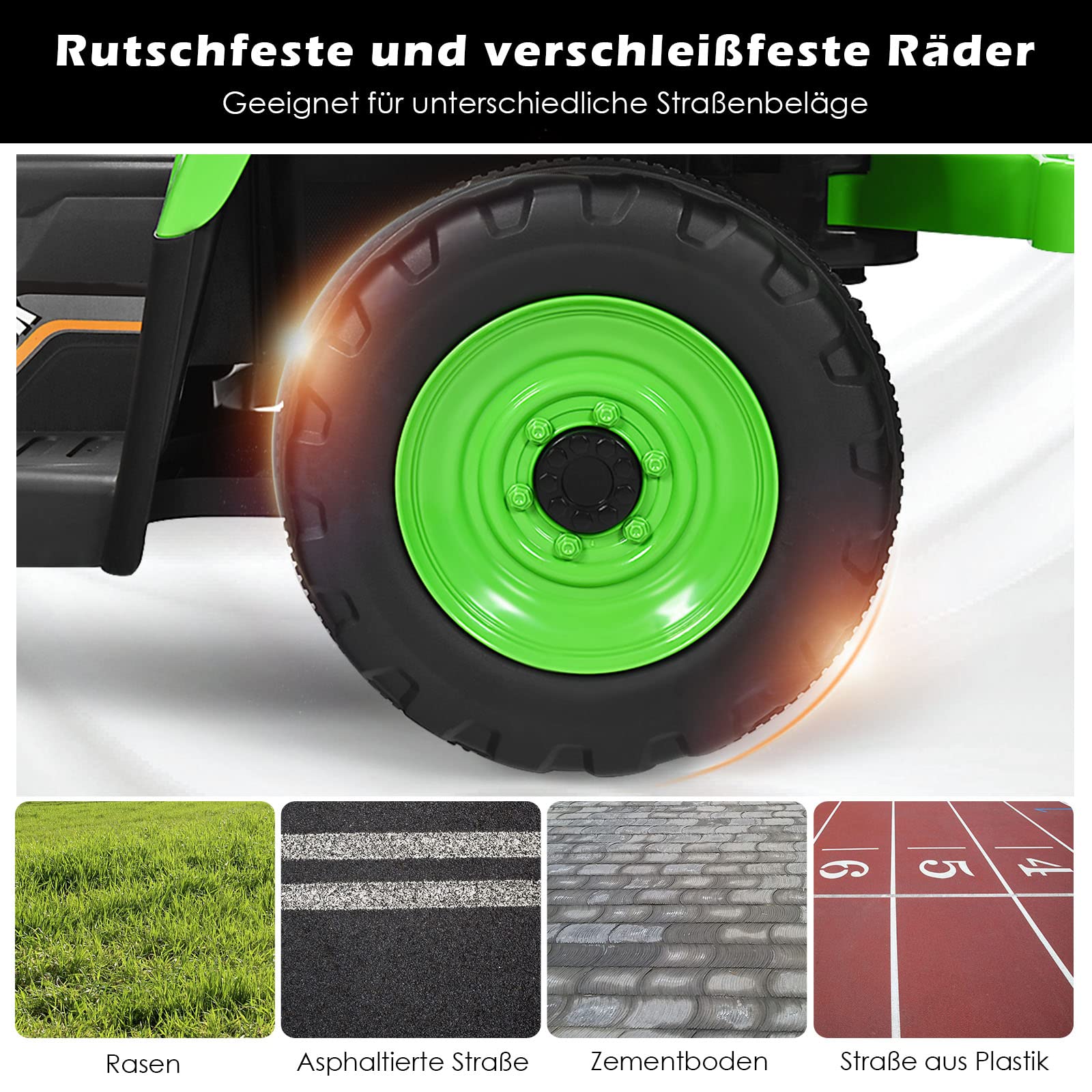 DREAMADE Traktor mit Abnehmbarem Anhänger, Elektrotraktor mit LED-Licht & Musik & Fernbedienung, Kindertraktor mit max. Tragfähigkeit von 30 kg, Aufsitztraktor für Kinder ab 3 Jahren (Grün)