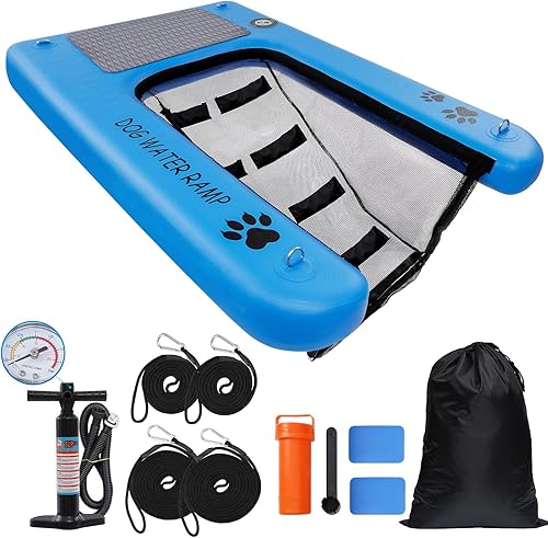 Tabla inflable extra grande para barco, rampa de piscina para perros, escalera de agua para perros grandes de hasta 220 libras, fácil acceso al