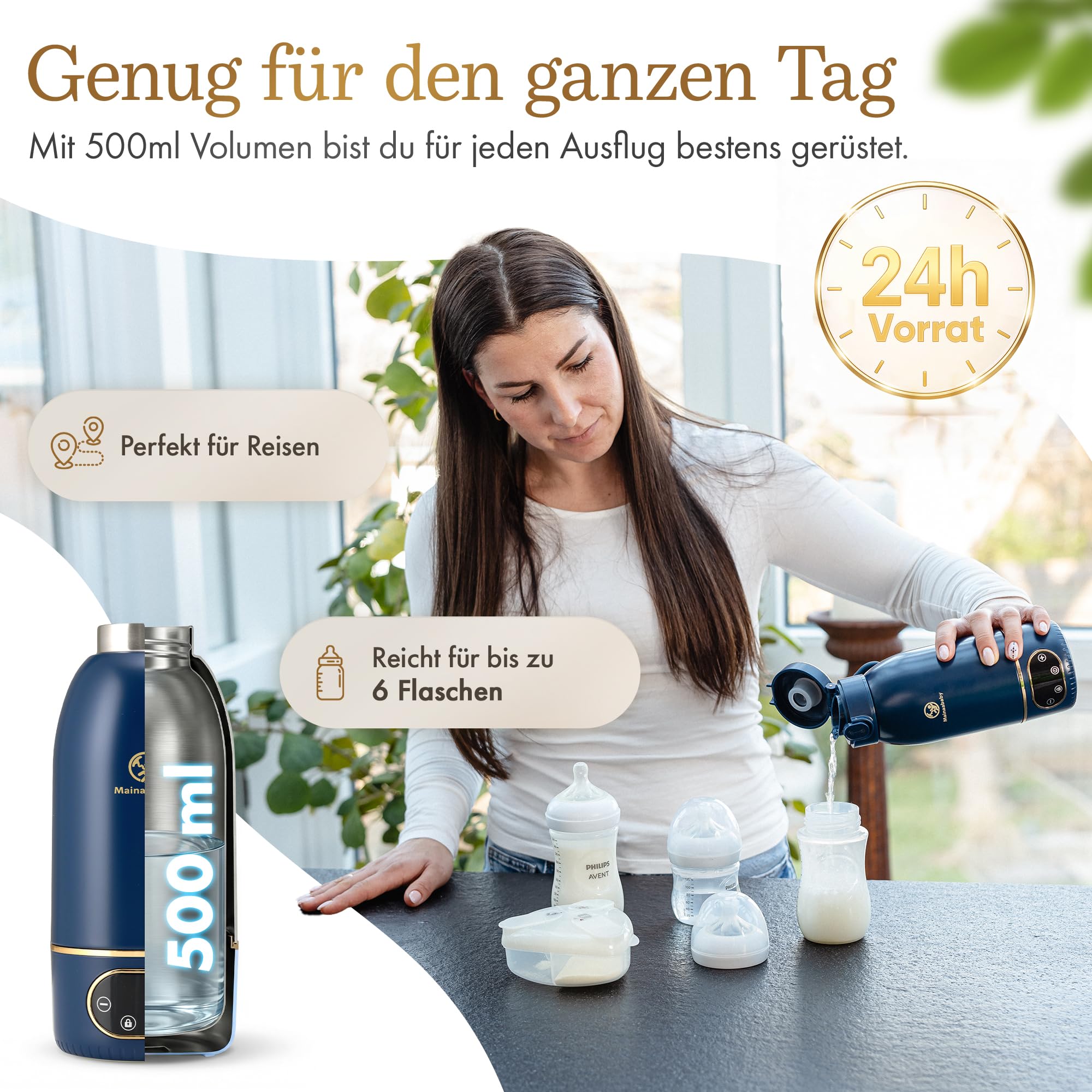 Chauffe-biberon portable pour biberons – Chauffe-biberon avec batterie pour les déplacements – Réglage précis de la température pour chauffer le lait de bébé – Chauffe-biberon compact pour les voyages
