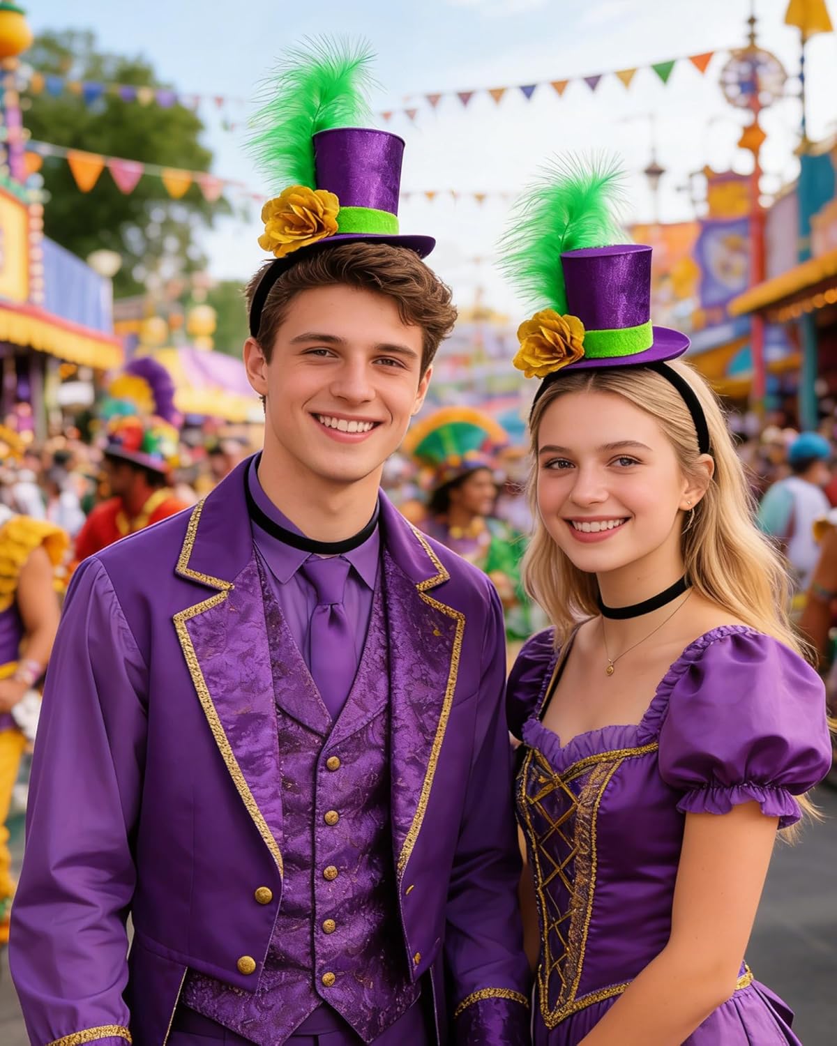 Mardi Gras Mini Top Hat Headband with Feather Fascinator for Adults Teens Mardi Gras Costume Party Holiday Event Accessories Purple - Image 4