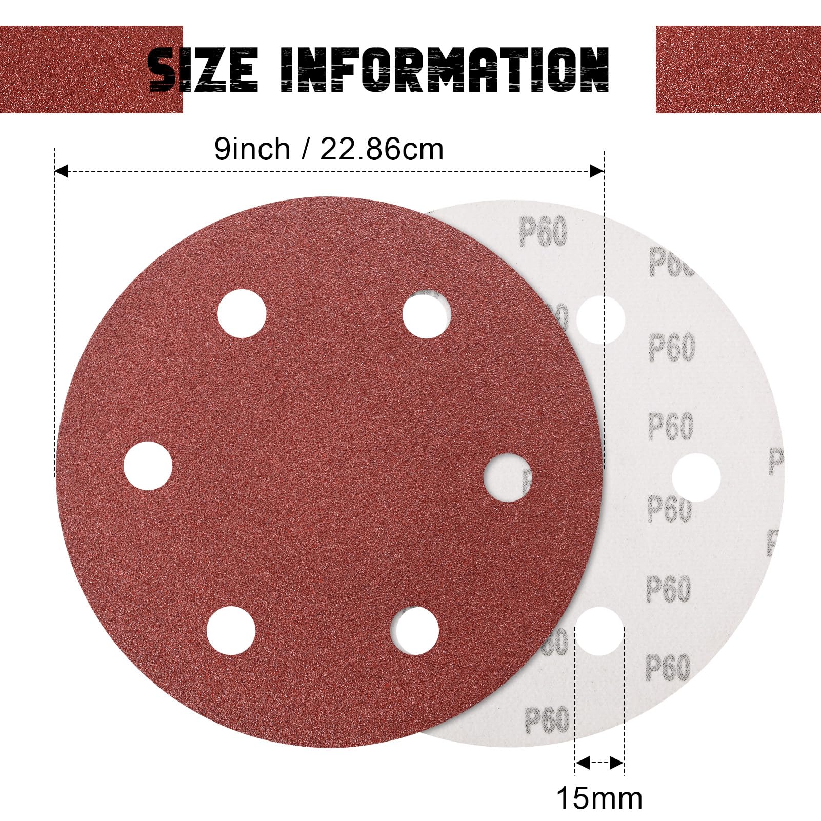 9" Drywall Sanding Discs - 60 Grit, 15 Pack -2