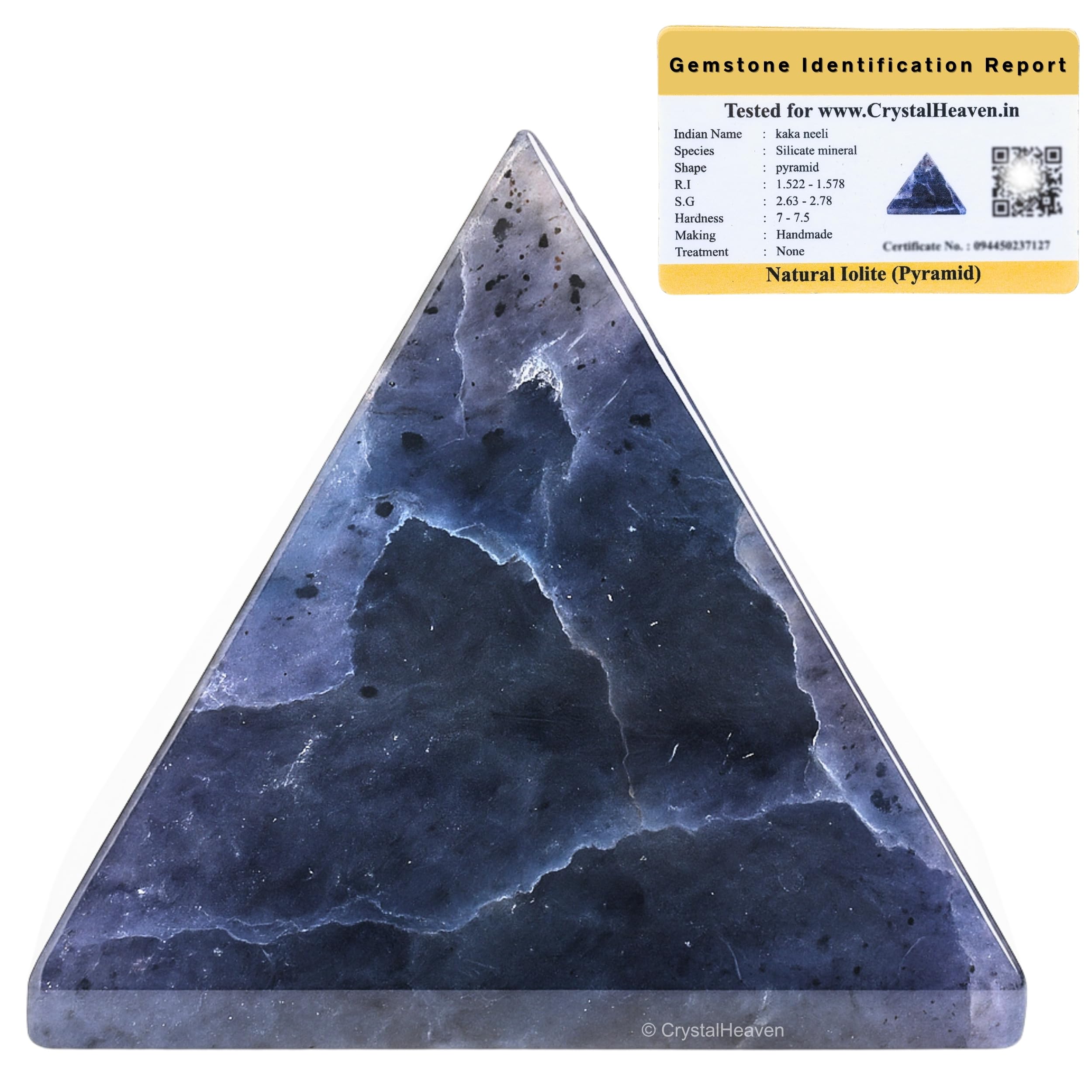 Crystal Heaven Certified Iolite Pyramid - 1" Inch Crystal Pyramid for Positive Energy, Vastu, Reiki and Chakra Healing