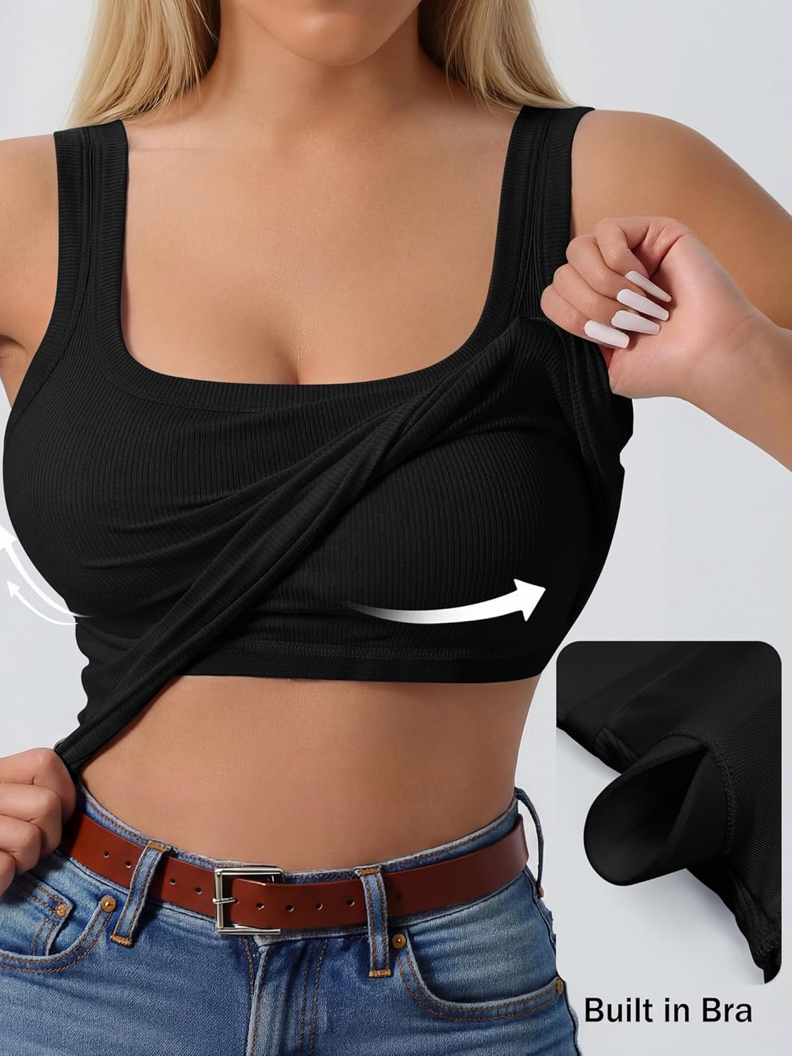 ANRABESS Womens Tank Tops Built in Bra Summer Scoop Neck Sleeveless Basic Tee Ribbed Fitted Casual Shirts 2026 Trendy Clothes - Image 2