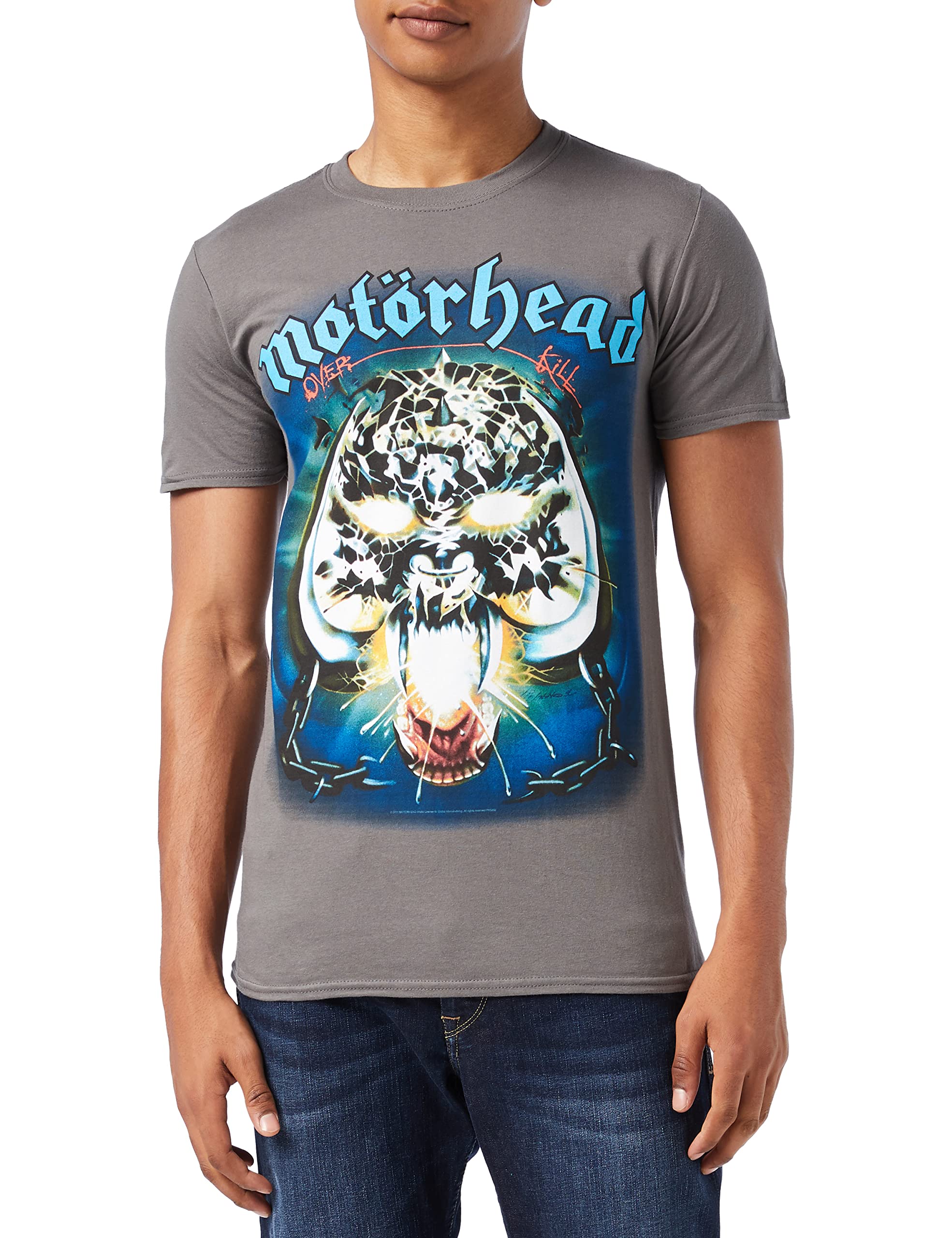 Motorhead Men's Overkill Regular Fit Crew Neck Short Sleeve T - Shirt, Grey (Grey Grey), X-Large (Manufacturer Size:X-Large)