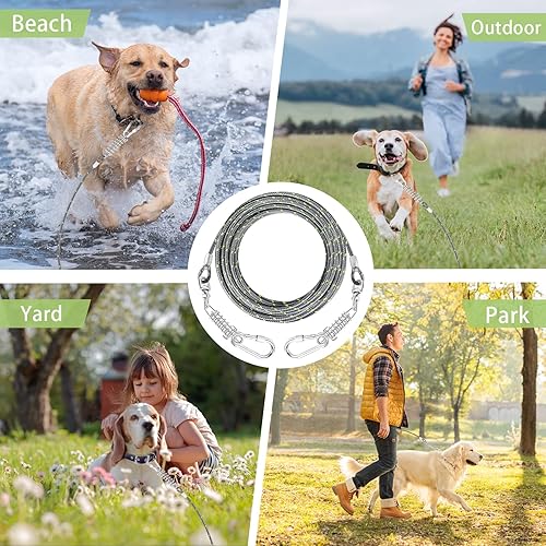 Miniatura 7 de Cable de amarre para perros de 10152030 pies para entrenamiento con gancho giratorio, cadenas reflectantes verdeazulmorado para perros exteriores
