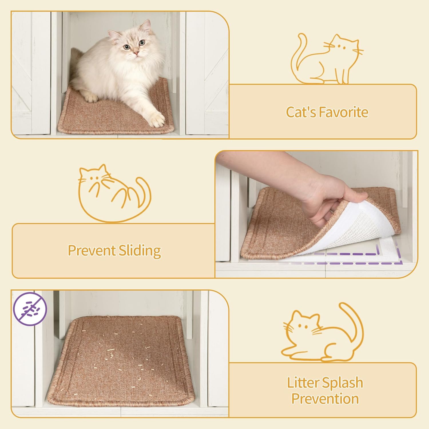 Hzuaneri Double Cat Litter Box Enclosure for 2 Cats, Cat Cabinet with Large Storage Space, Hidden Litter Box with Scratch Pad, Farmhouse Cats House, TV Stand End Table, Rustic Brown and White CB97014X