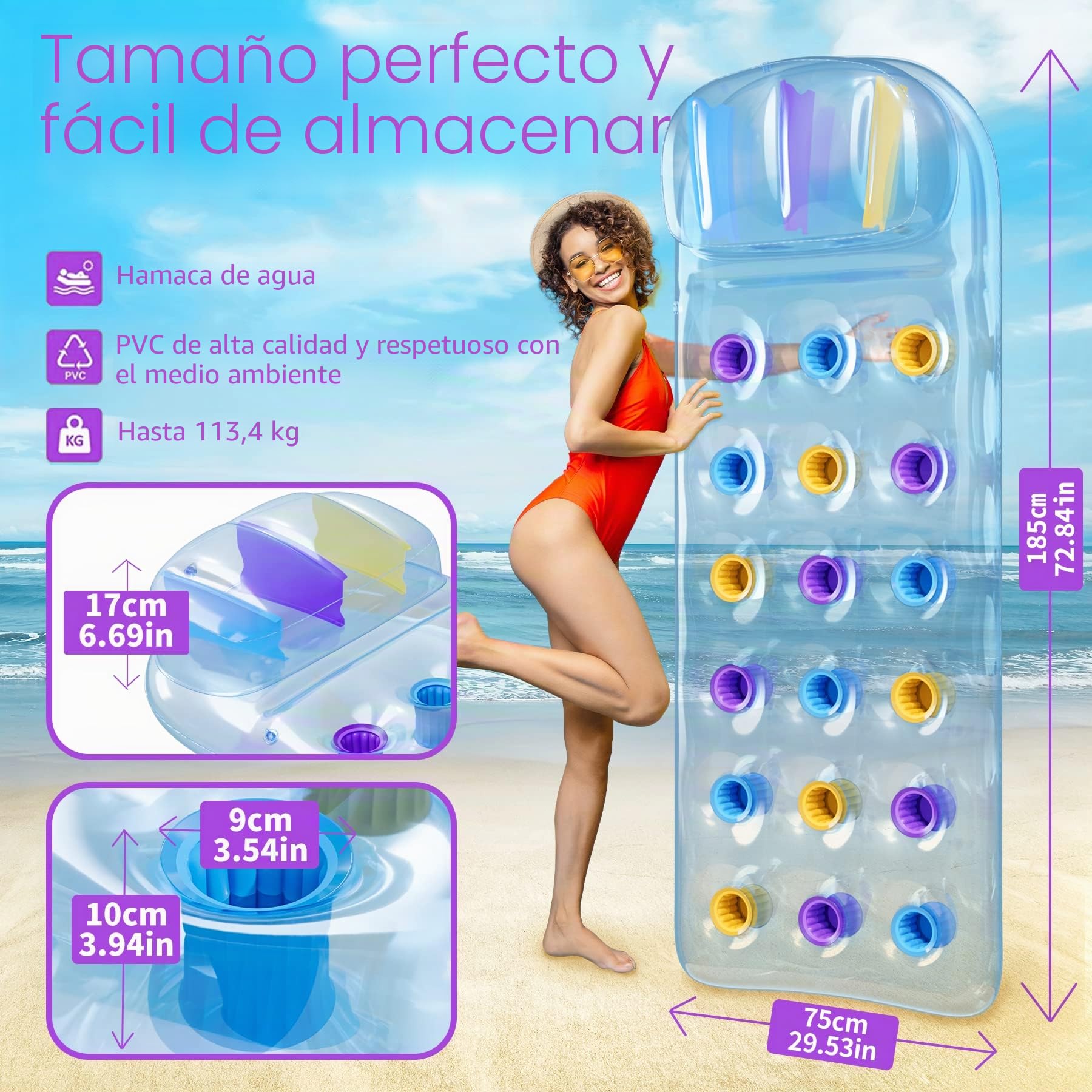 Gontence Colchoneta Hinchable Para Piscina De 2 Personas – Flotador Con Respaldos, Asas Y Diseño De Fruta Para Verano