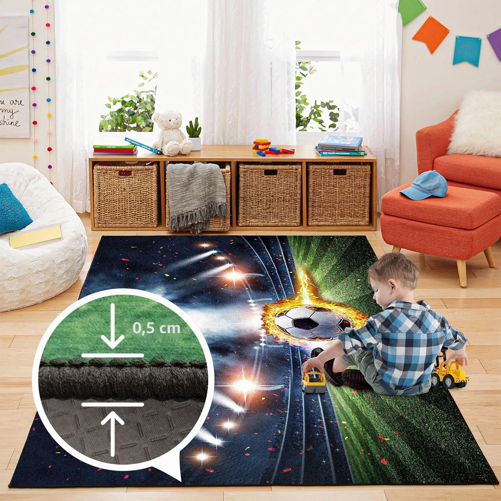 Alfombra de juego de campo de fútbol con estampado a gran escala para deportes, antideslizante, para habitación juvenil, 80 x 120 cm
