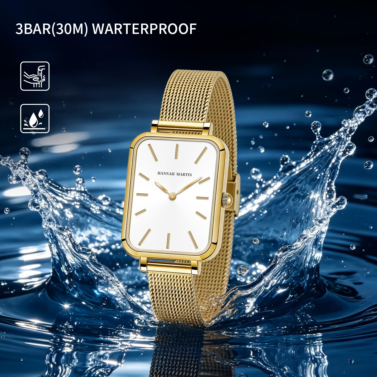 HANNAH MARTIN Uhren für Damen, wasserdicht, analog, Quarz-Armbanduhr, Edelstahlband, modisch, zierlich, Damenuhr, luxuriöses Armband, Diamant