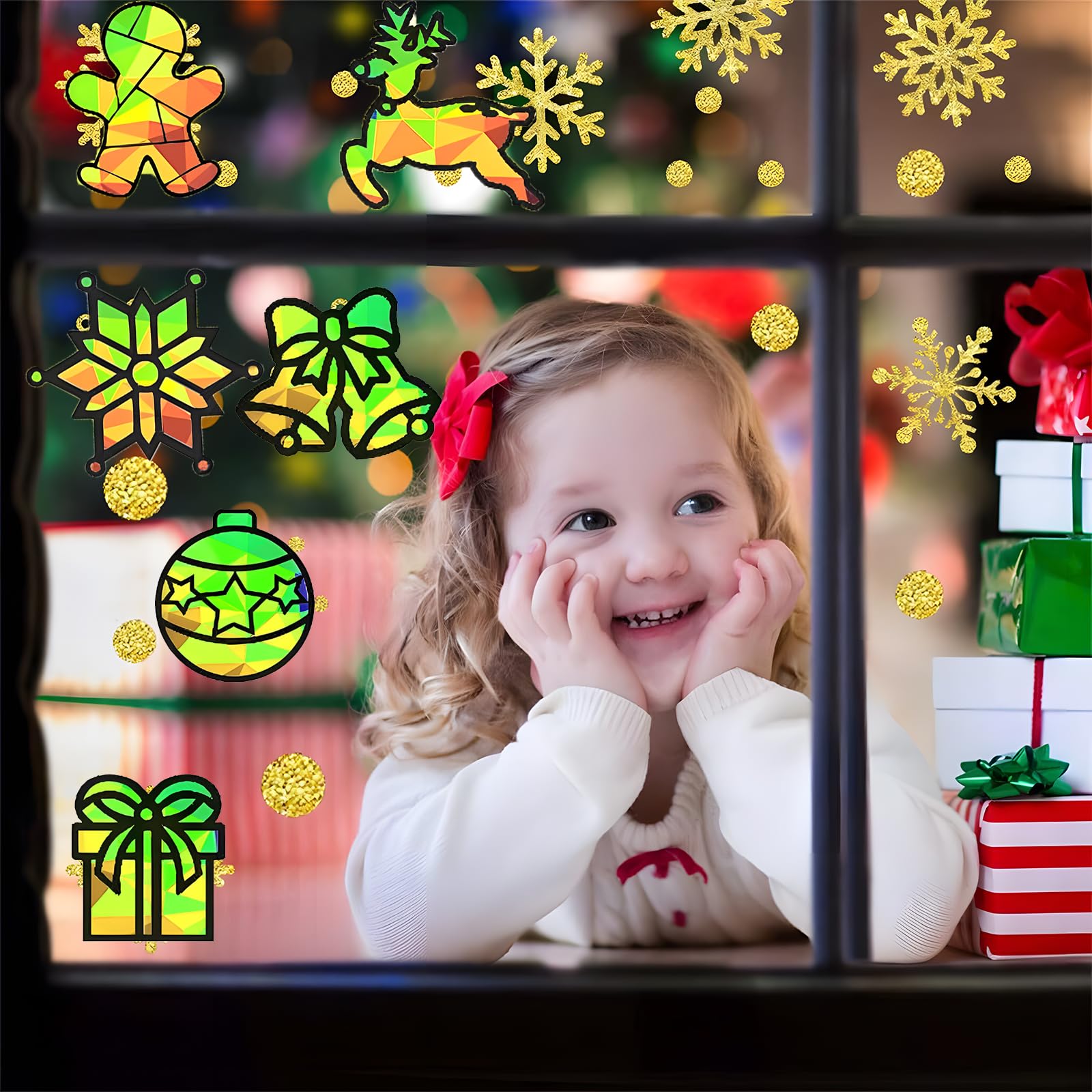 Bastelset Weihnachten, 12 Stück Fensterbilder Set, Basteln Weihnachten, Sonnenfänger Bastelset, Weihnachtsbasteln DIY Bastelset Geschenk für Fensterbilder Weihnachtendeko (D)