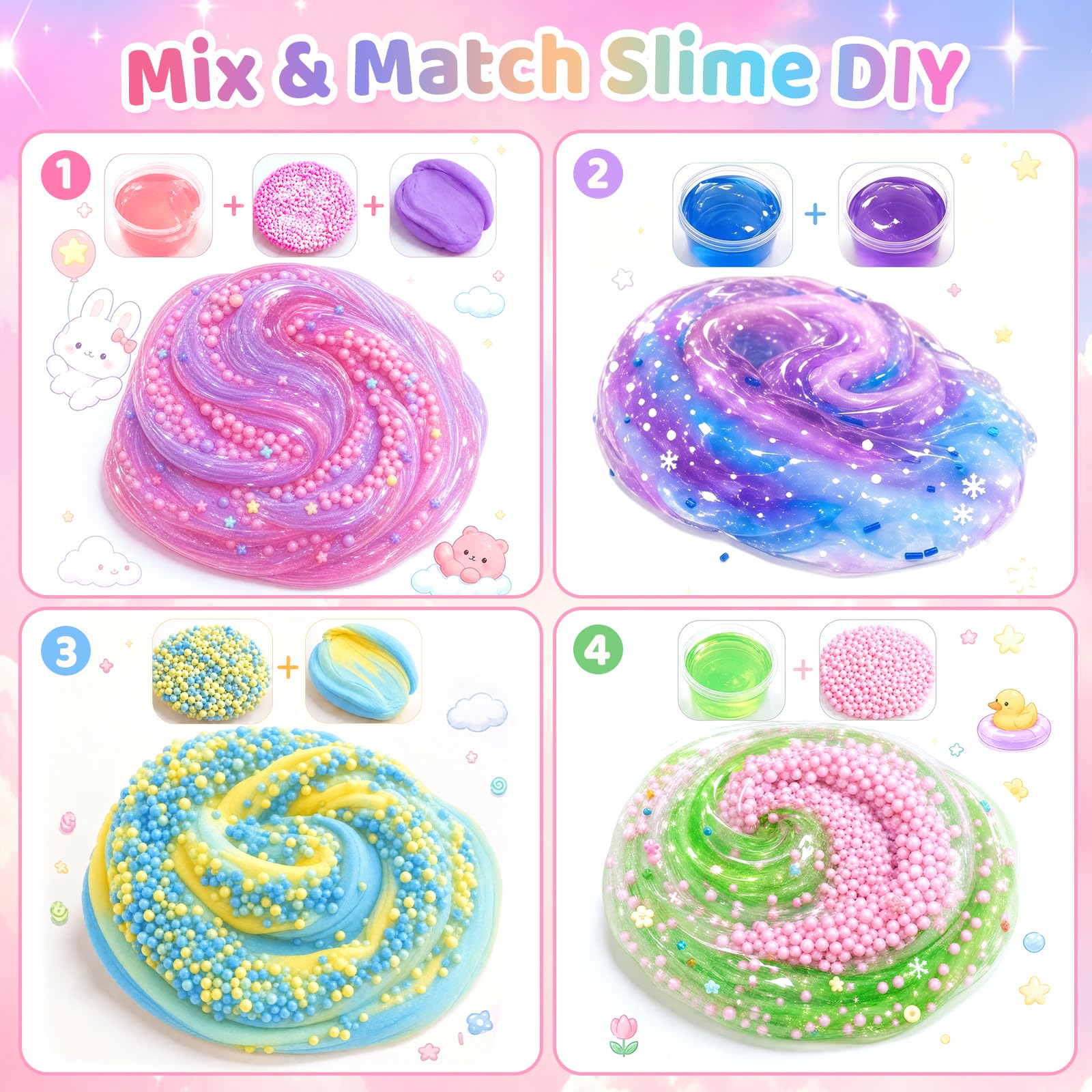 3 otters 24 Pack DIY Slime Kit for Kids with Glow Powder