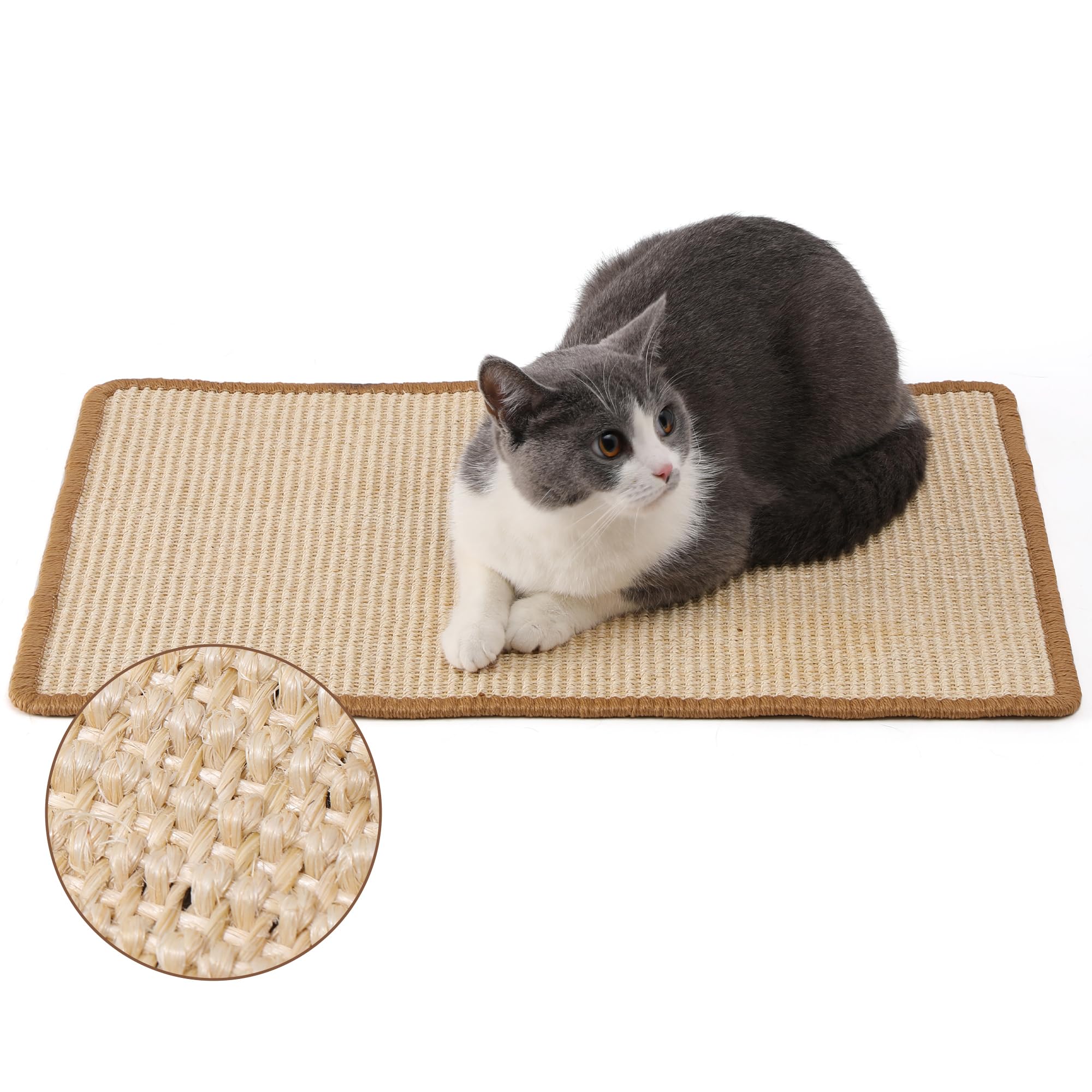 FUKUMARU Tappetino Tiragraffi Per Gatti, 60 x 40 cm, In Sisal Naturale, Tappetino Tiragraffi Orizzontale,Interni, Protegge Divano e Tappeti, Multi-scena, Per Parete e Angolo