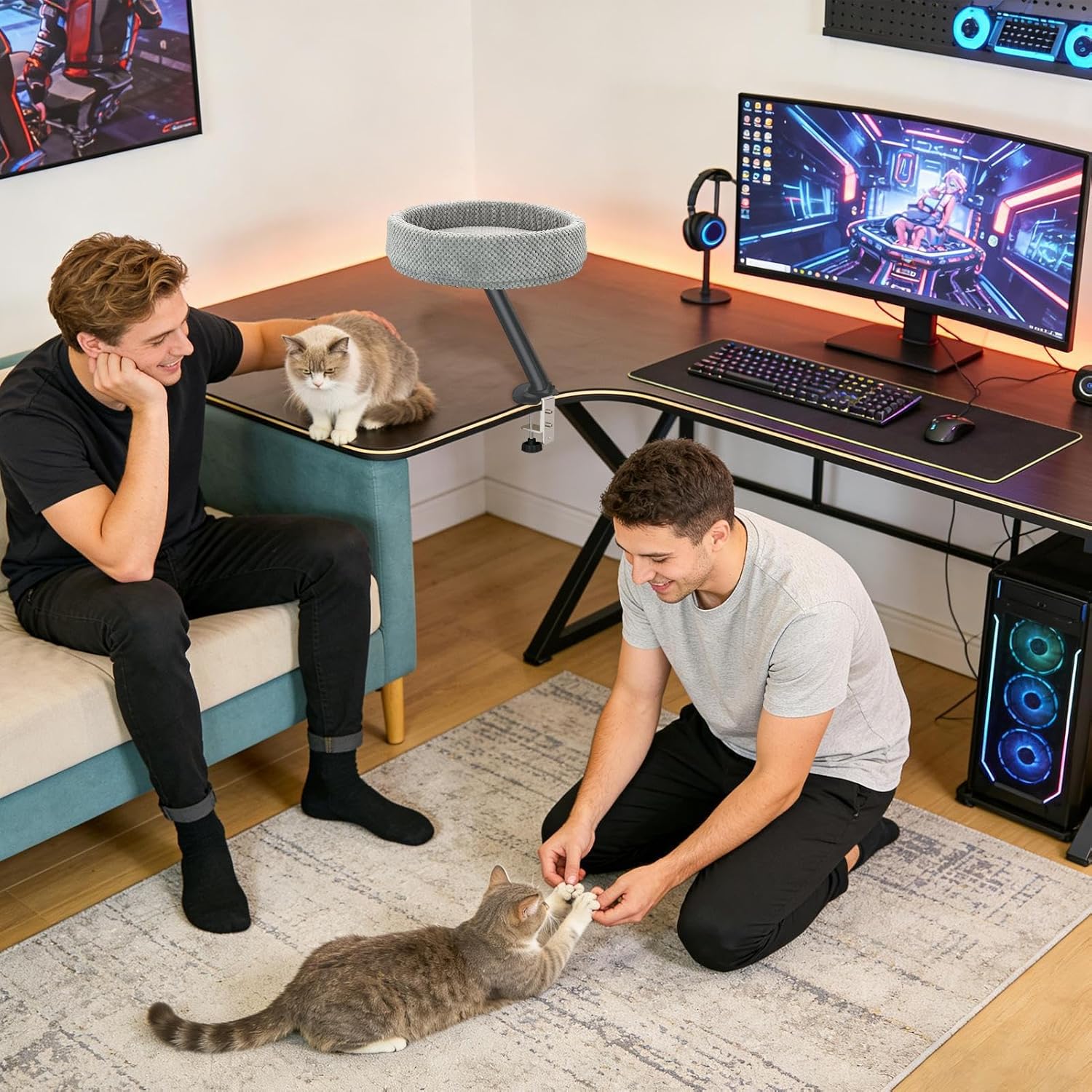 デスク猫ベッド,子猫トンネル睡眠ネスト - 猫デスクベッド - 室内 屋外 バルコニー 外出先 冬 旅行 家庭 寝室 などに使用可能