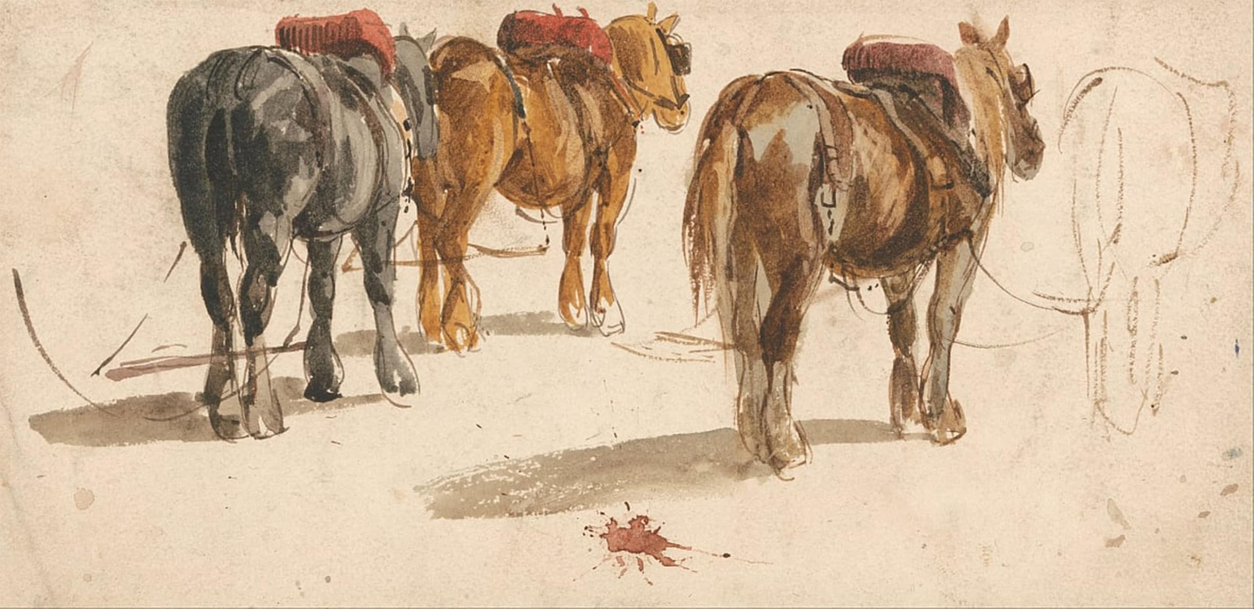 ARTXLXXBN Famous Painting Canvas Artwork Graffiti Print Three Cart-horses in Traces by Peter De Wint Portrait Canvas Image for Home Decor 60x90cm