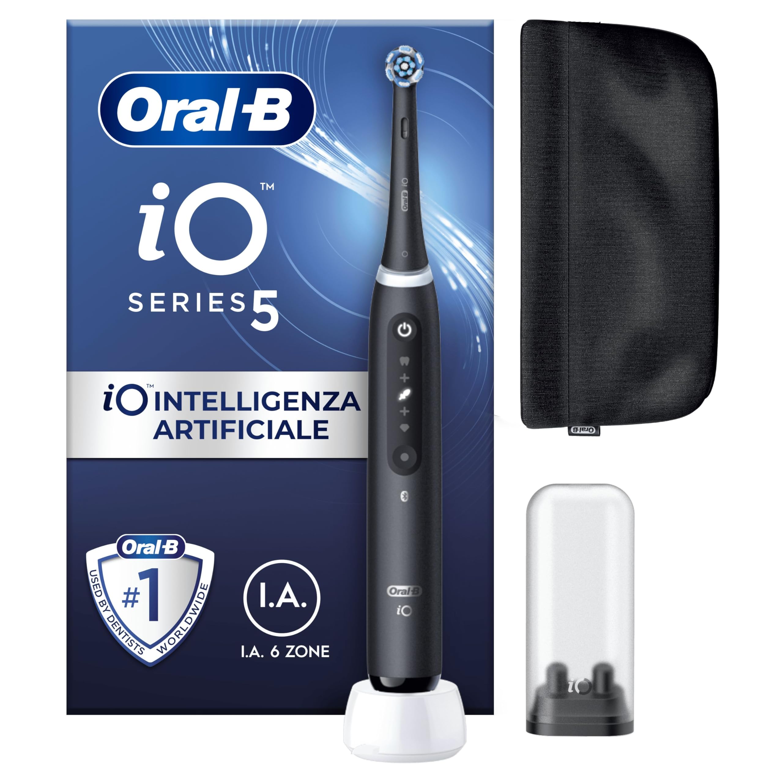 Oral-B iO 5N Rechargeable Electric Toothbrush, Black, 1 Electric Toothbrush, 1 Head, Pochette, I 5 For Effective Teeth Cleaning, Pressure Sensor, Protected Gums