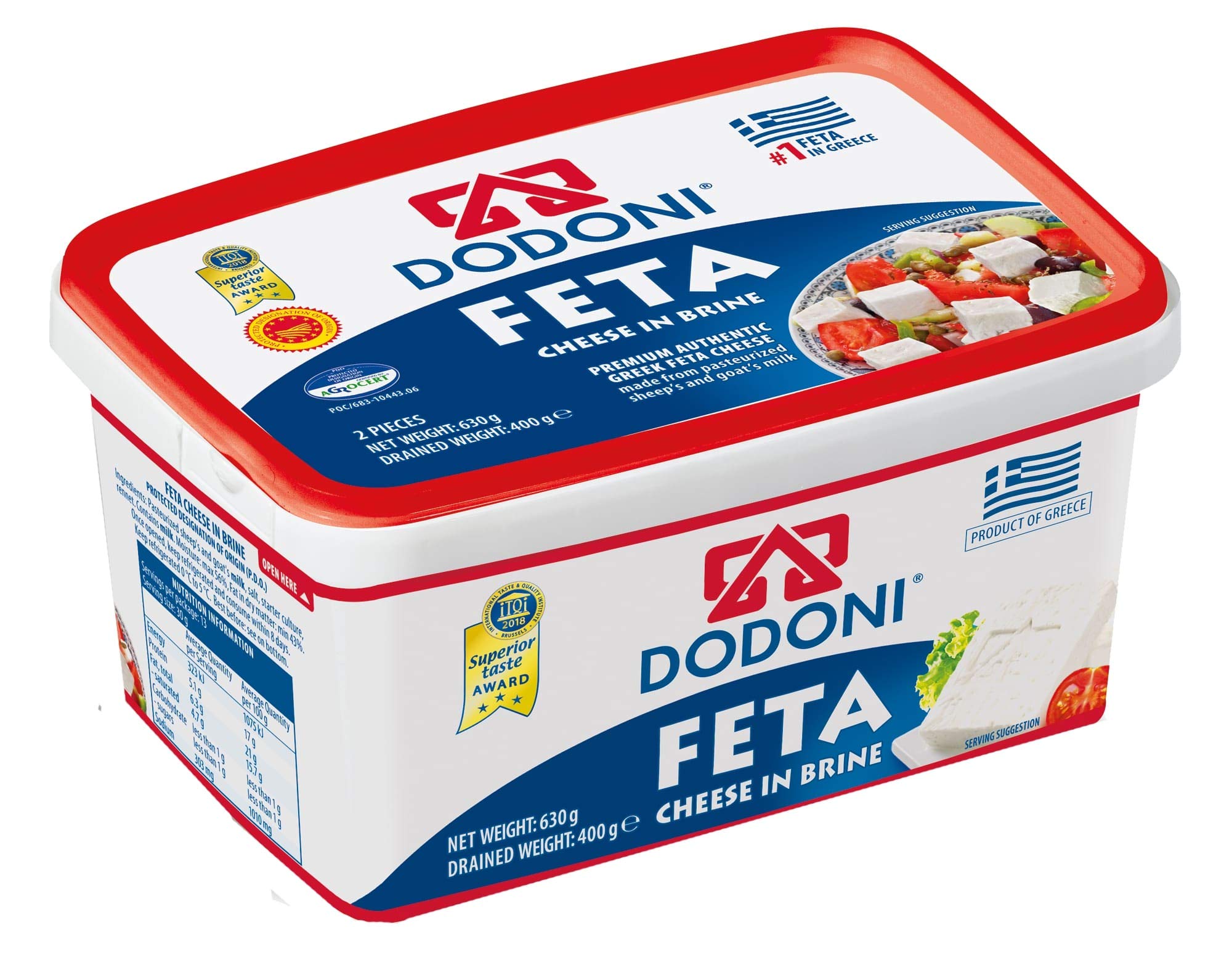 Dodoni Feta Schafkäse - 5x 400g - Fetakäse griechischer Feta Schafskäse in Salzlake Premium Qualität Superior Award 2018 43% Fett i.Tr. aus Griechenland 70% Schaf 30% Ziege Plastikbehälter