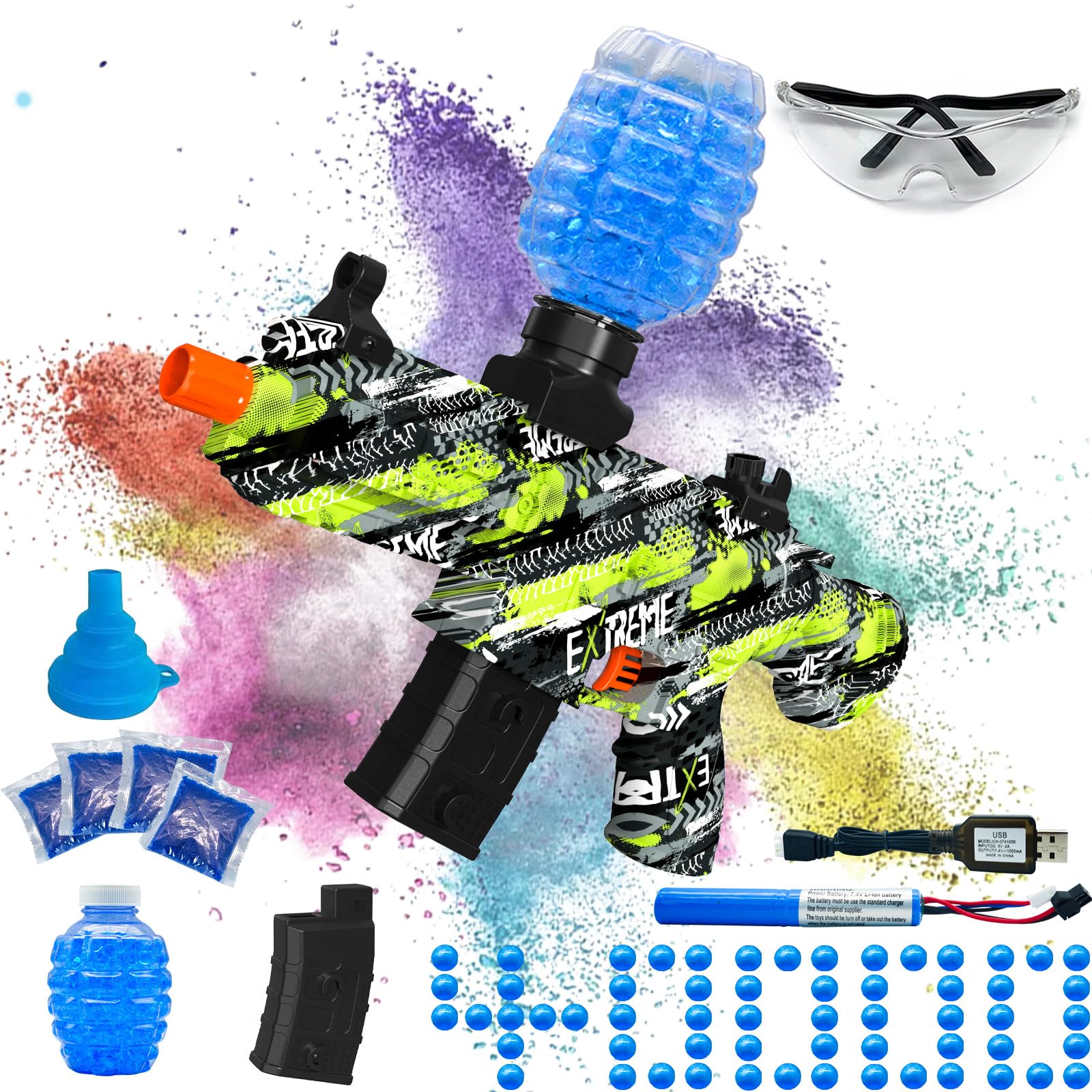 Electric Gel Ball Blaster, High Speed Automatic Splatter Ball Blaster with 40000+ Water Beads and Goggles, JIFTOK Rechargeable Splatter Ball Toys for Outdoor Activities Shooting Game Party Favors-06