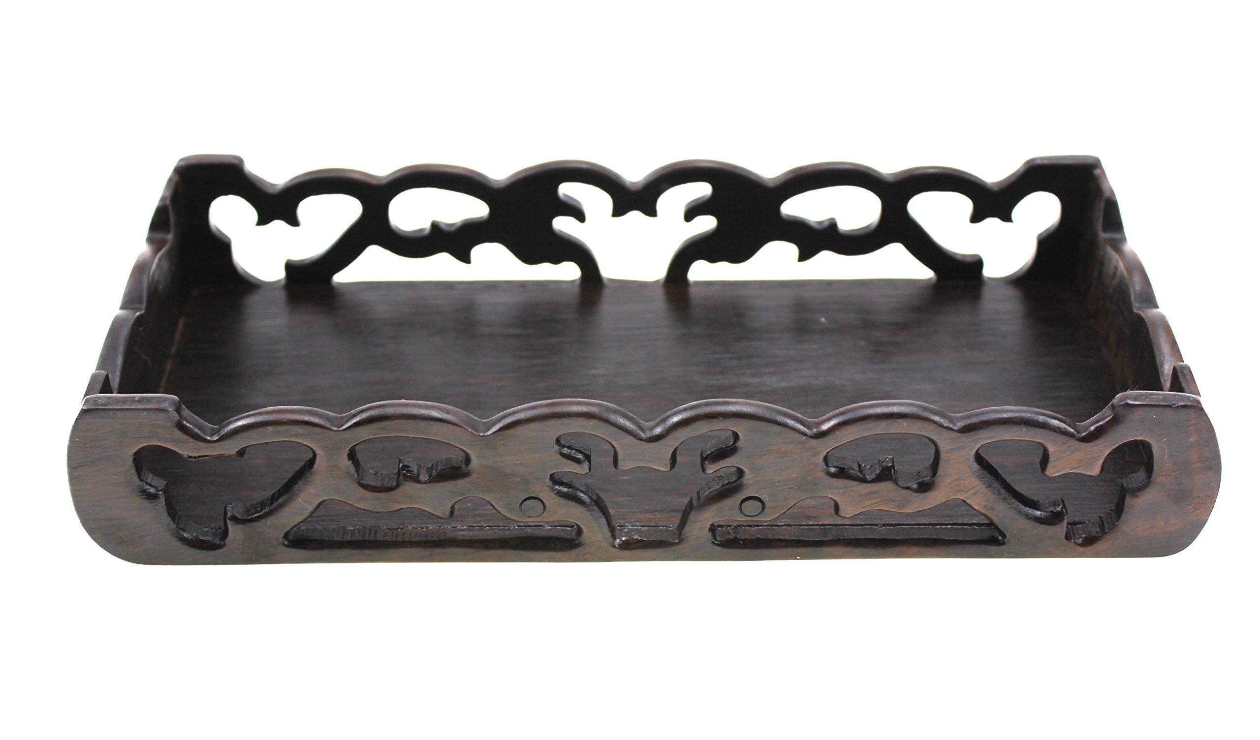 Oriental Furniture Chinese Black Rosewood Solid Mahagony Ebony Wood Display Stand Wooden Base Rectangle Rectangular Shape Pedestal with Carved (L 21cm*9.8cm*3.5cm)